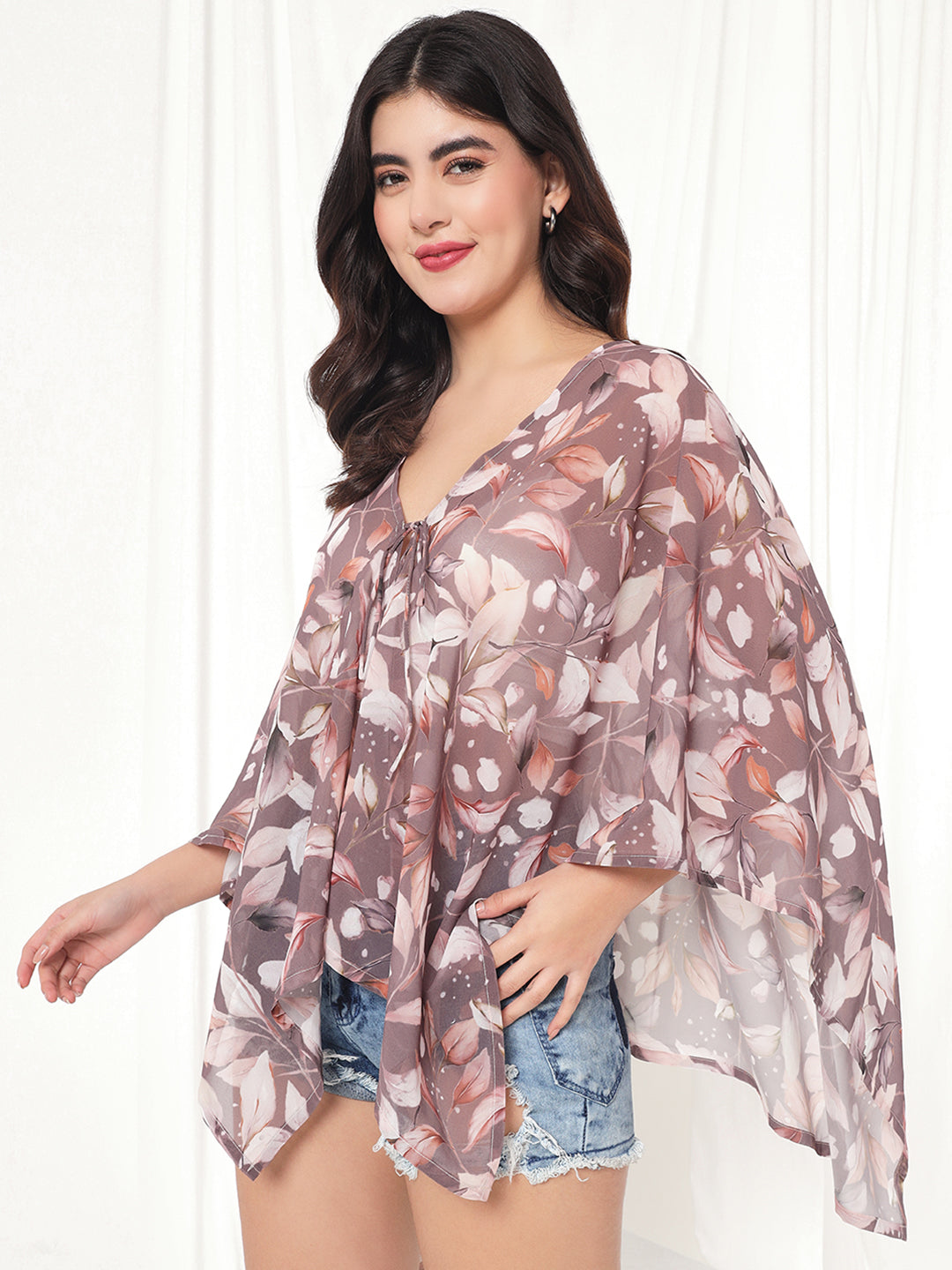 TANDUL  Women Kimono Style 3/4th Sleeve Brown Shrug