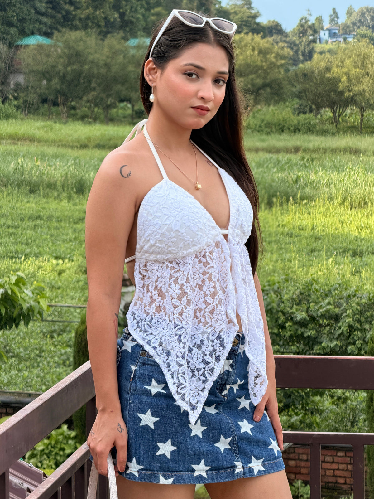 TANDUL Women White Lace Cami Backless Lace Top