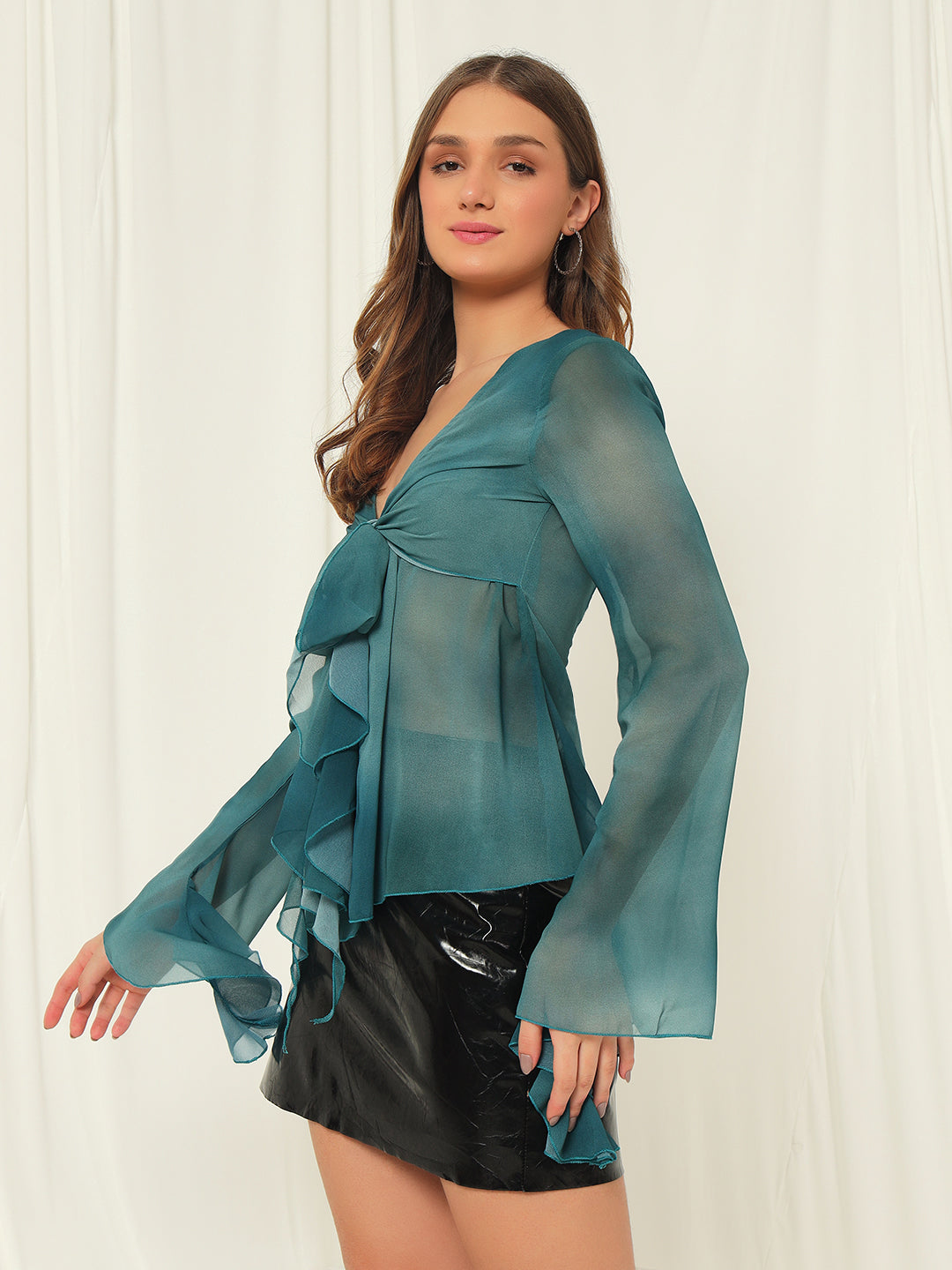 TANDUL  Casual Flared Sleeves Tie & Dye Women Green Top