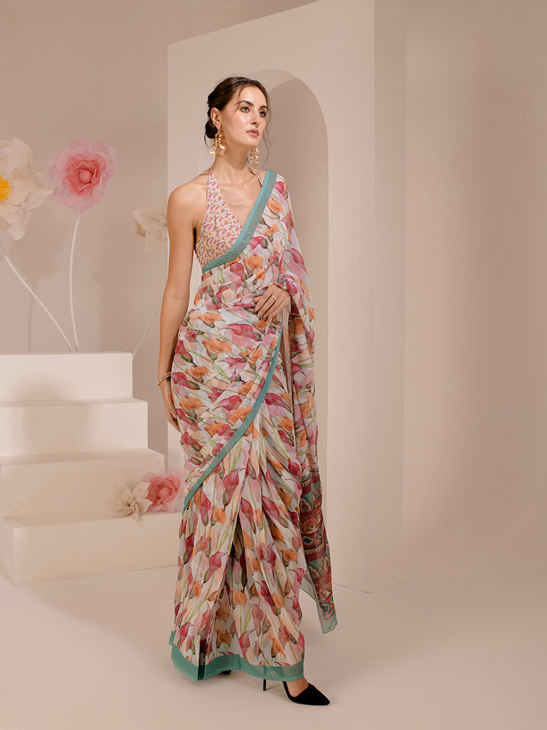 ELTIRE Exquisite Printed Bollywood Style Georgette Saree