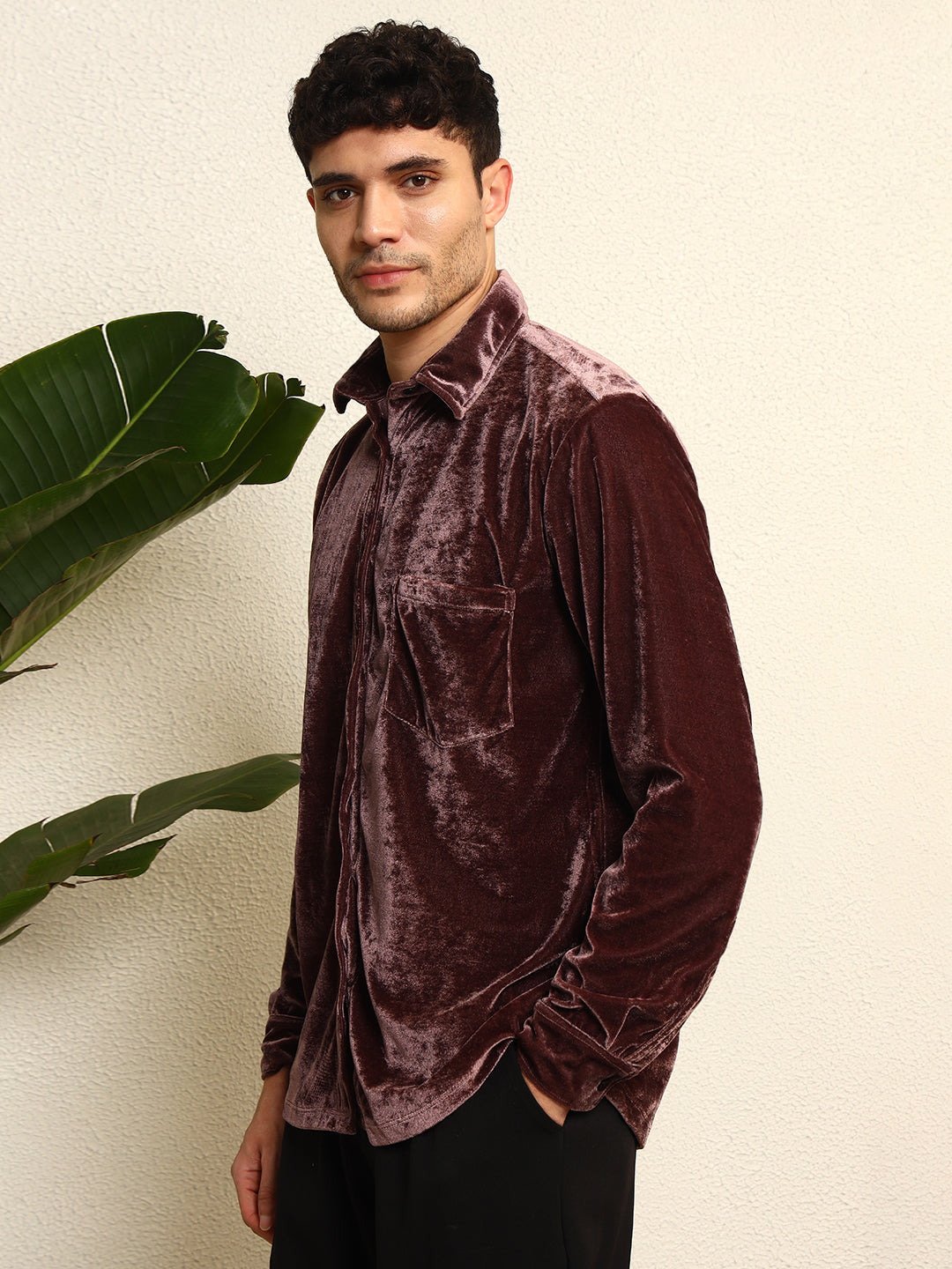 TANDUL Mens's Alluring Purple Velvet Shirt