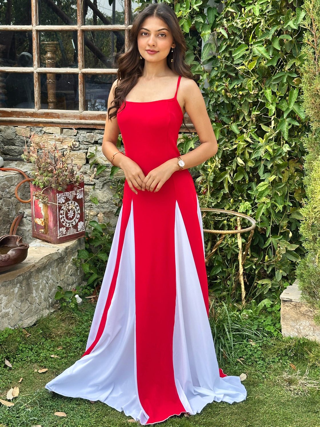 TANDUL Stunning Red and White Flared Dress