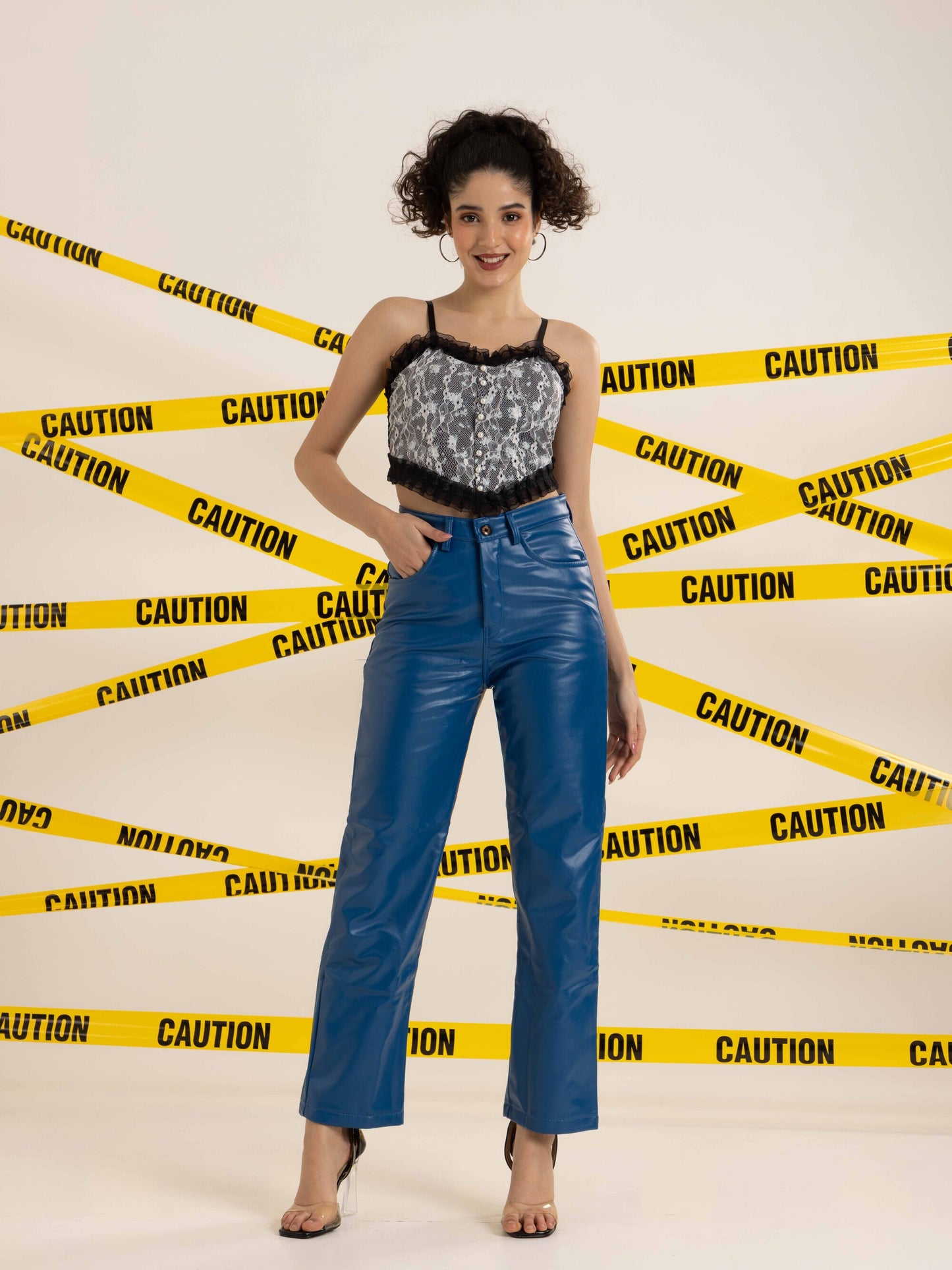 TANDUL Women Regular Fit Blue Leather Trousers