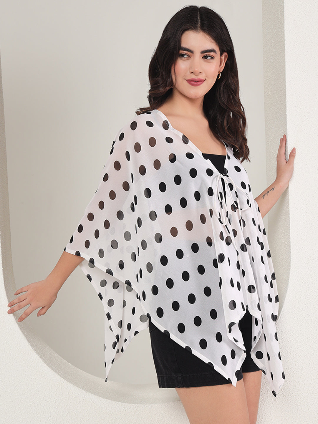 TANDUL  Women Kimono Style 3/4th Sleeve White Shrug