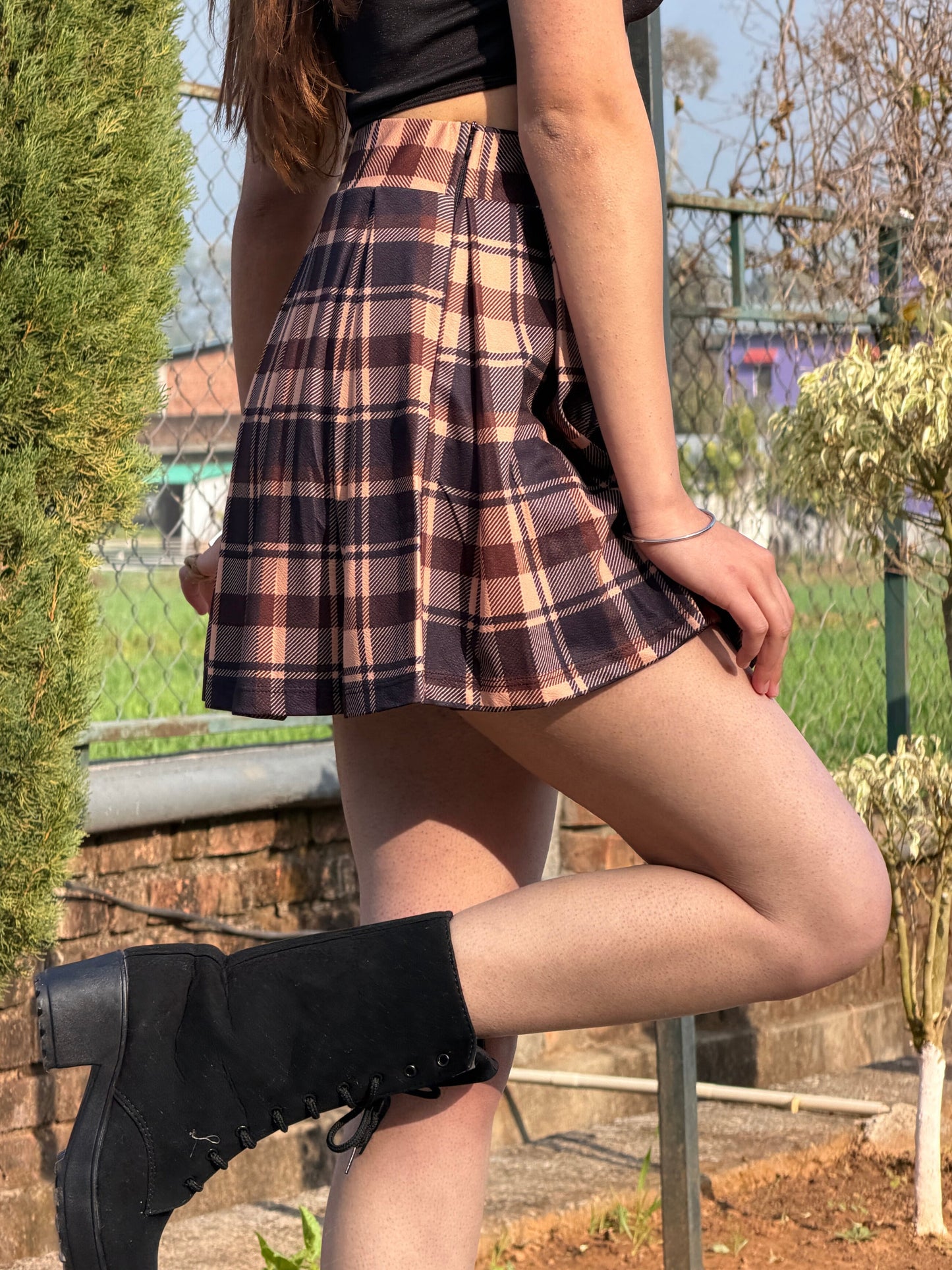 TANDUL Women Chic Plaid Printed Skirt