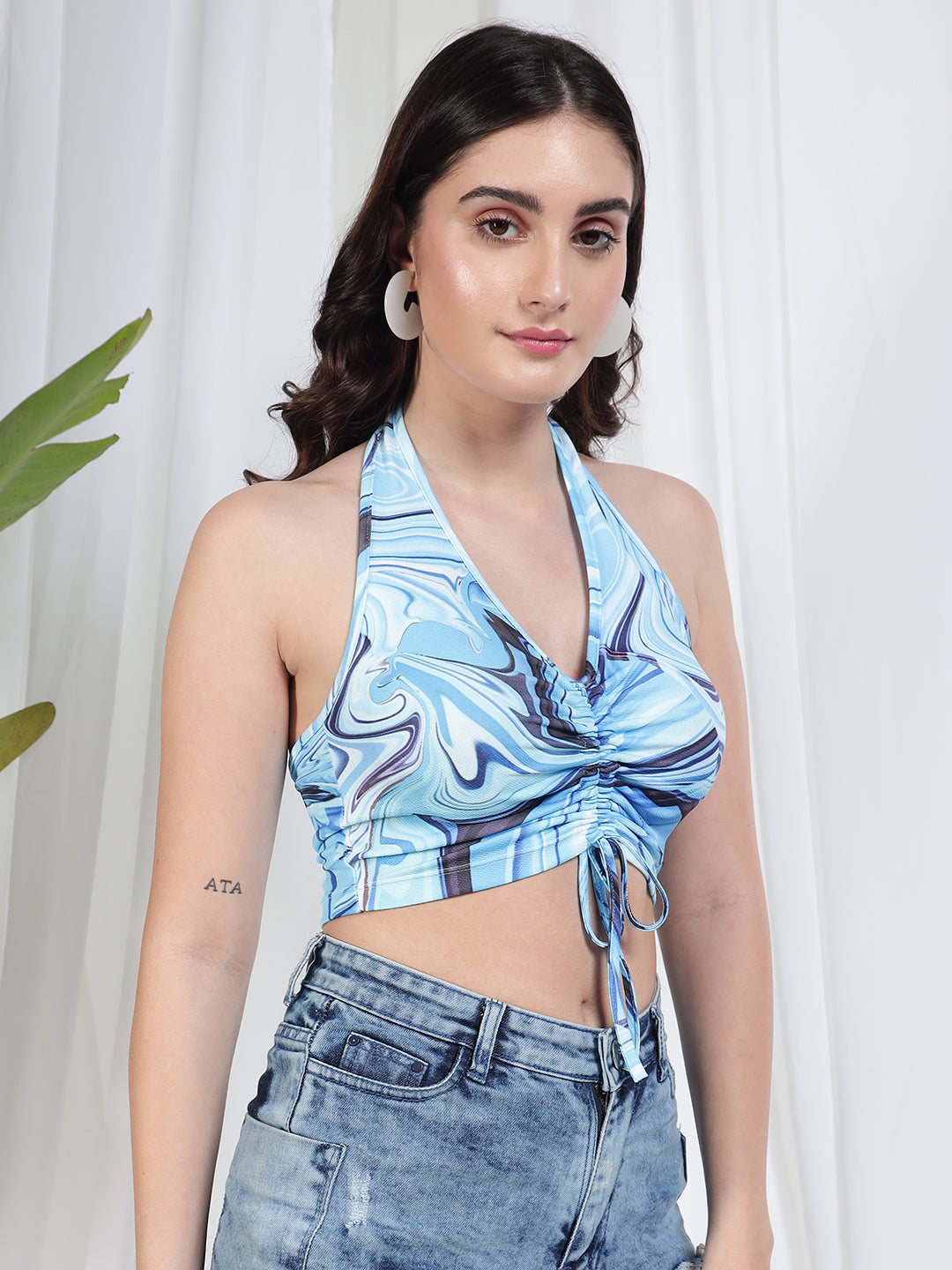 TANDUL Blue Marbel Printed Women TOP