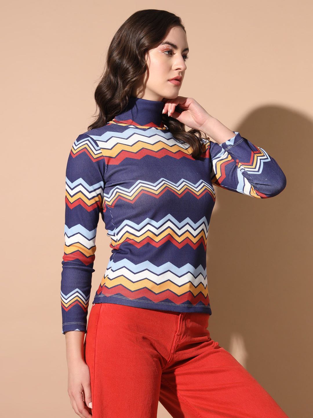 TANDUL Women Printed High Neck Multicolor Sweater