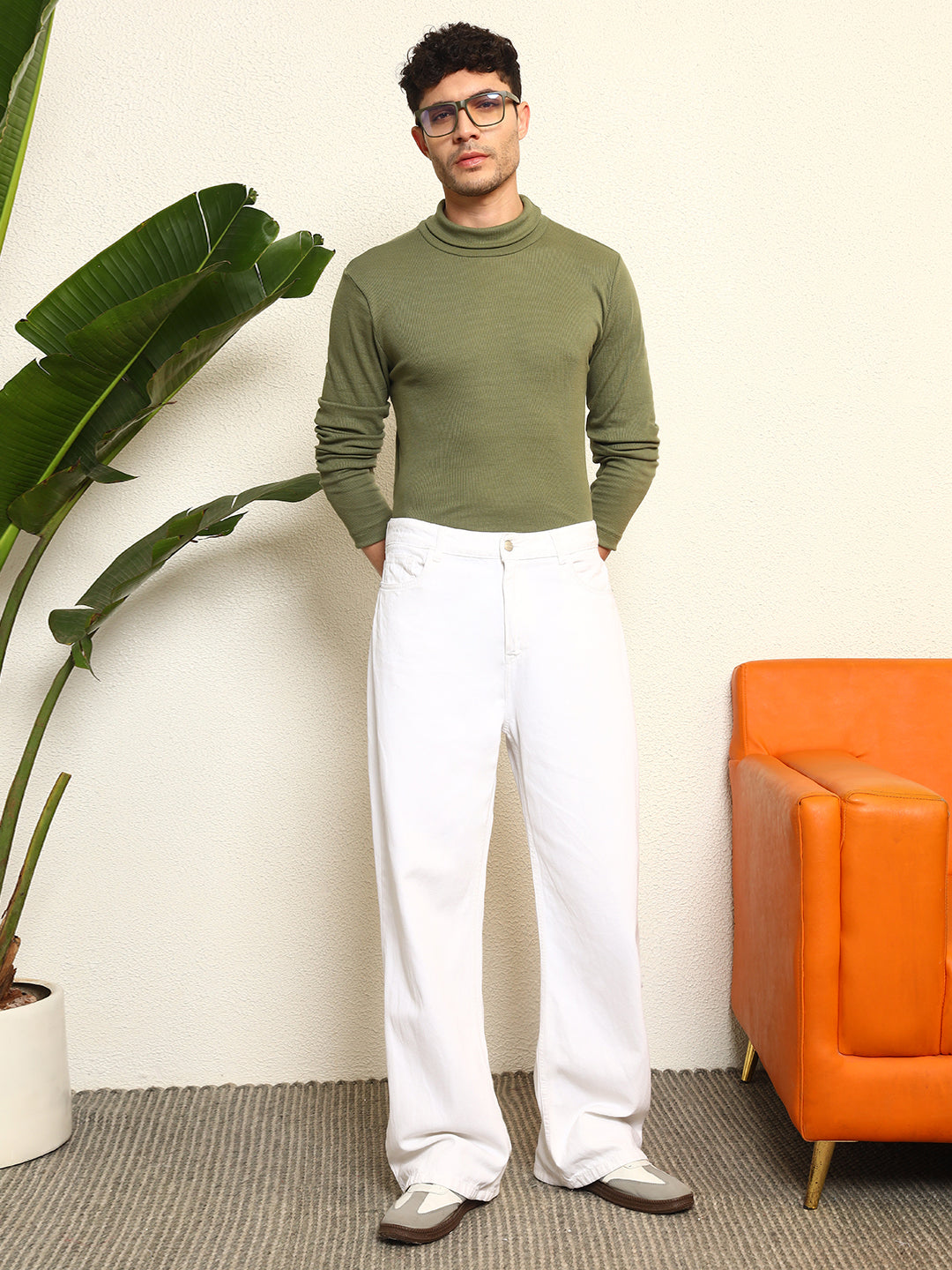 TANDUL Men Solid Turtle Neck Green Sweater