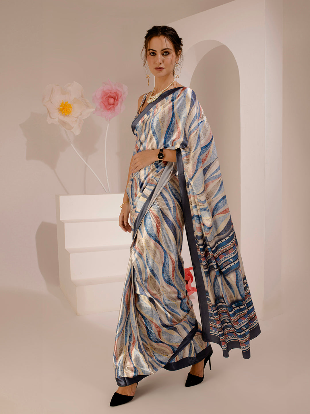 ELTIRE Beautiful Printed Satin Saree