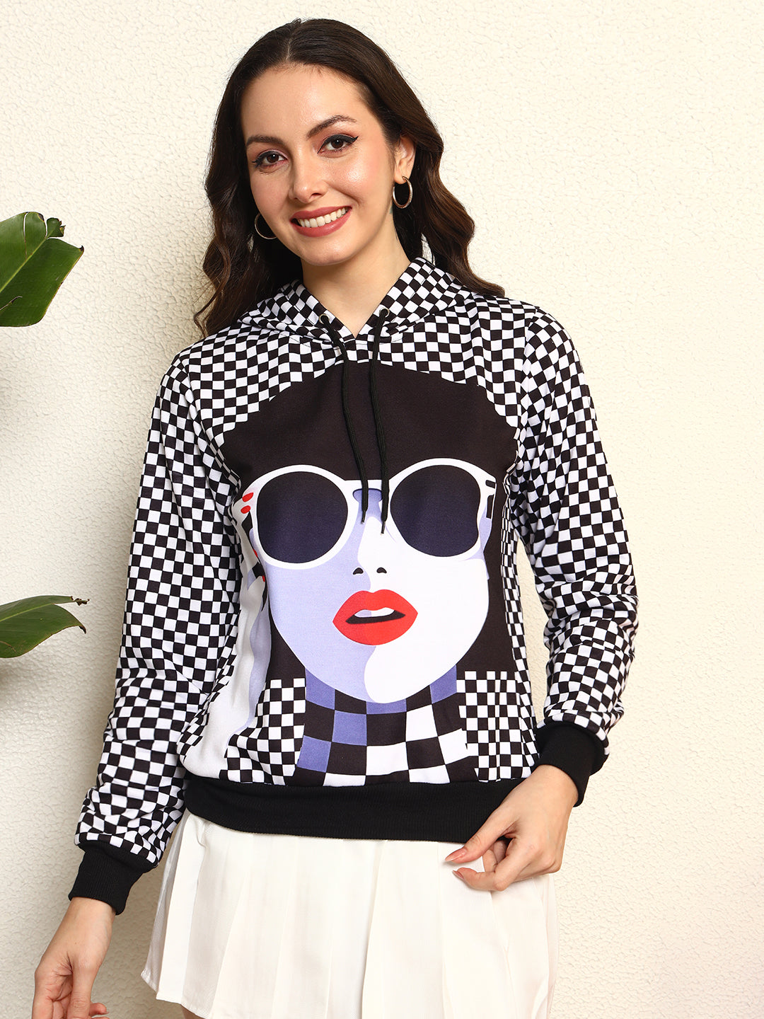 TANDUL Women Stylish Checkered Hoodie