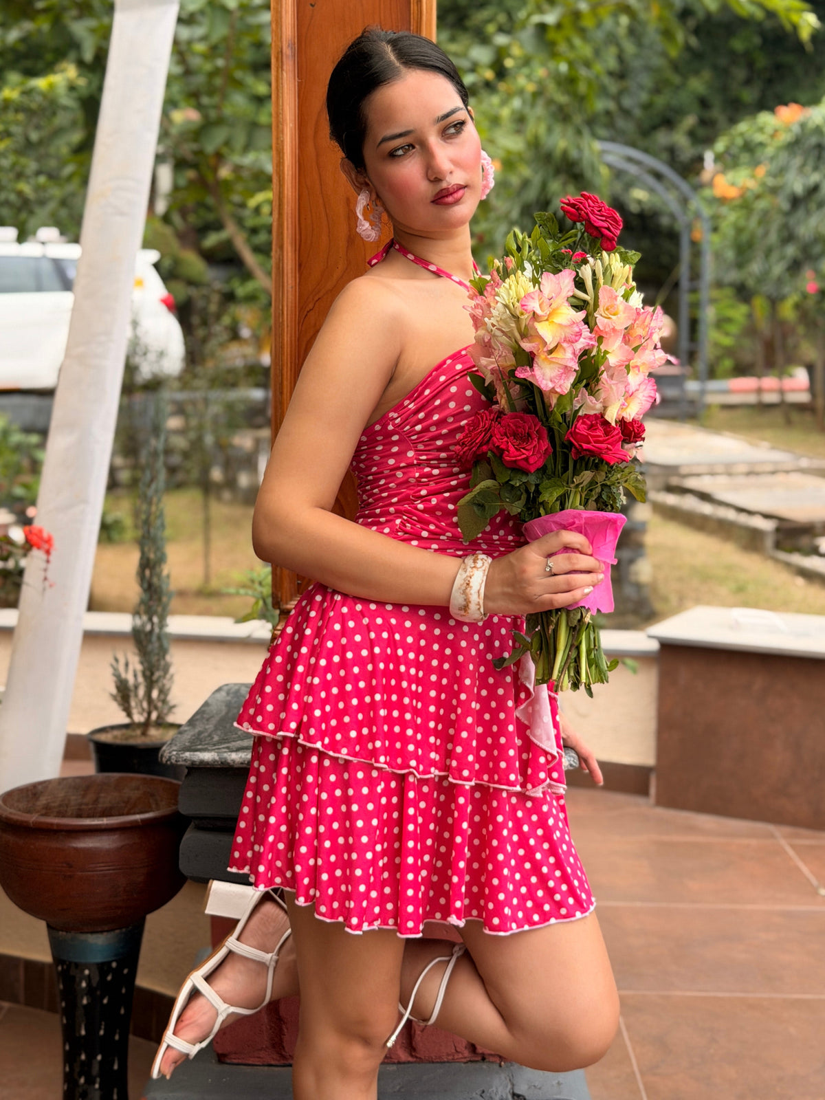 TANDUL Women Barbiecore Pink Polka Dot Dress