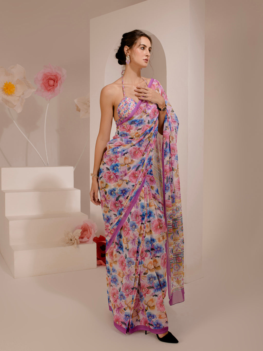 ELTIRE Exquisite Printed Bollywood Style Georgette Saree