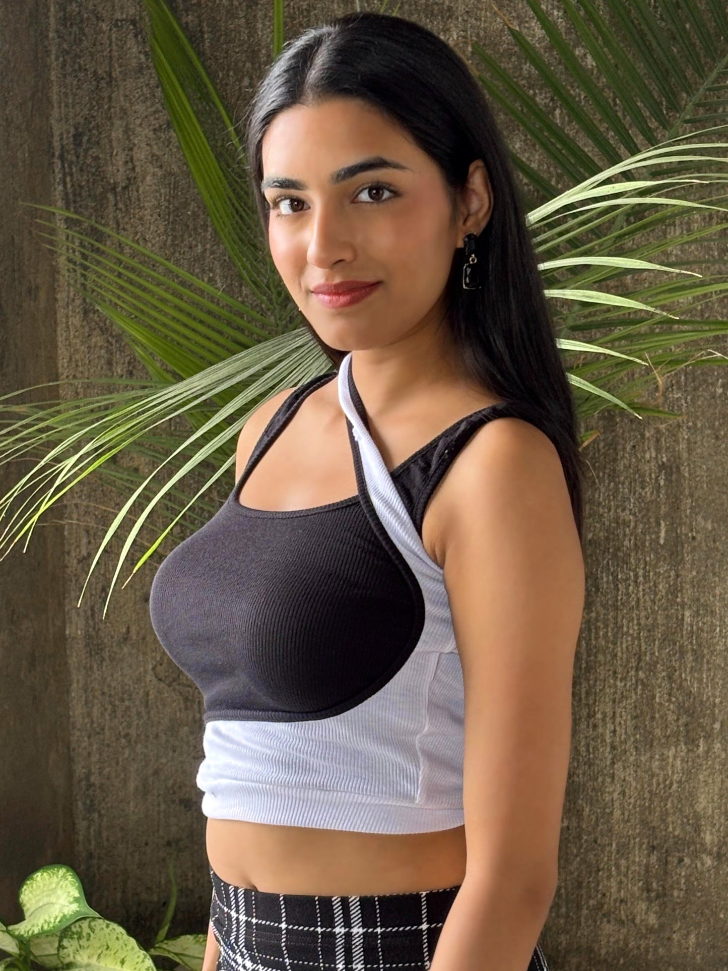 TANDUL Women Black and White Rib Top