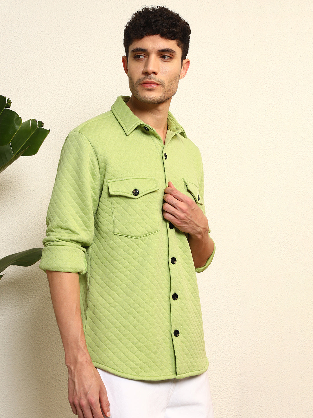 TANDUL Men's Stylish Green Quilt Jacket