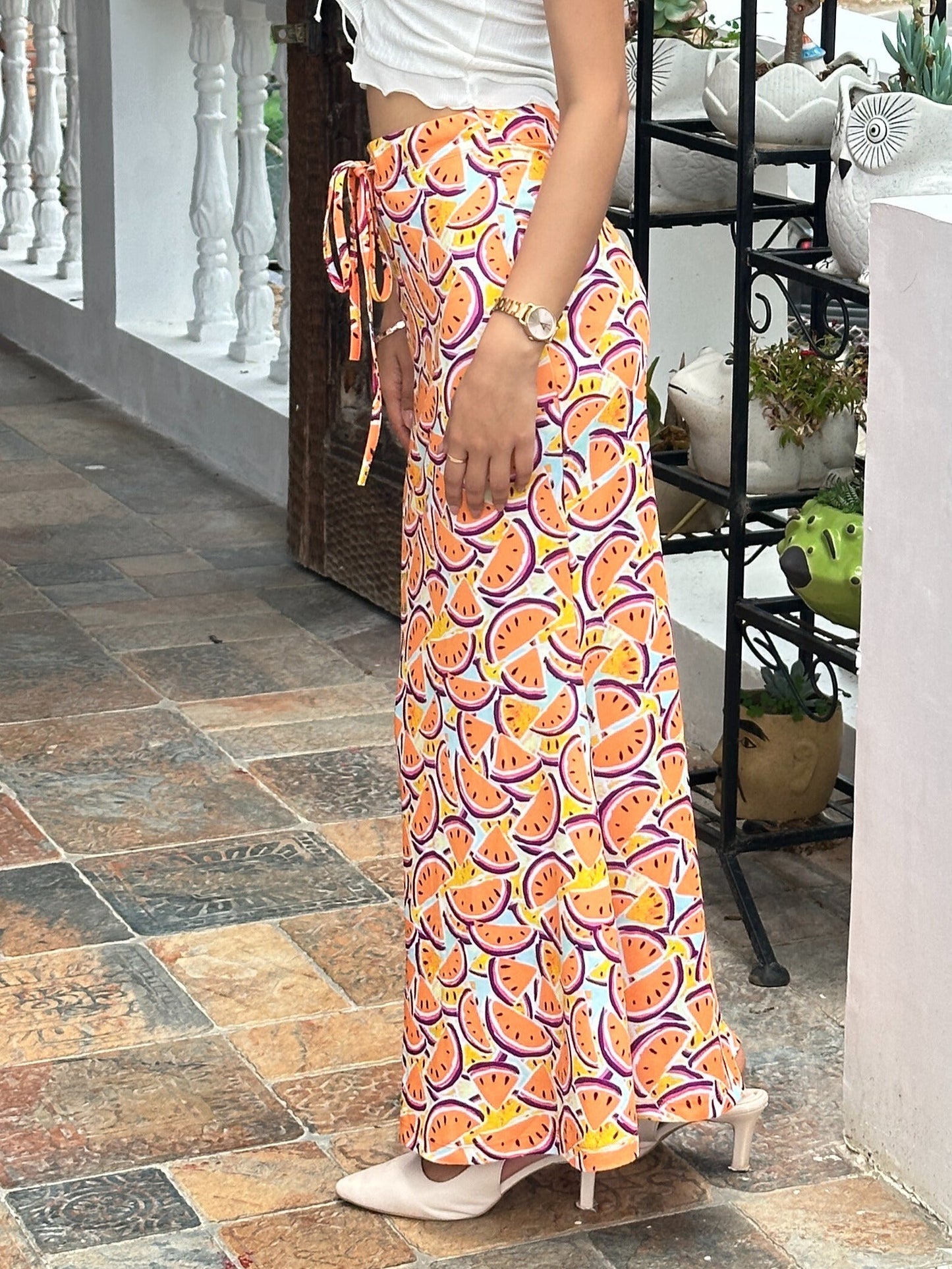 TANDUL  Women Printed Flared Orange Skirt