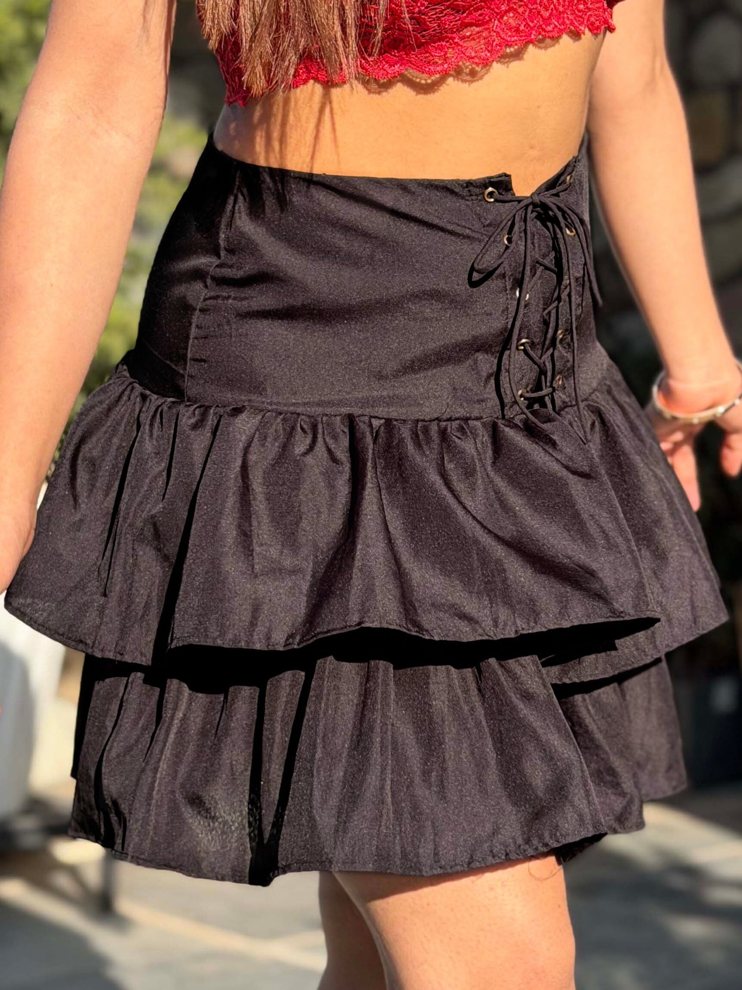 TANDUL Women Stunning Black Ruffled Skirt