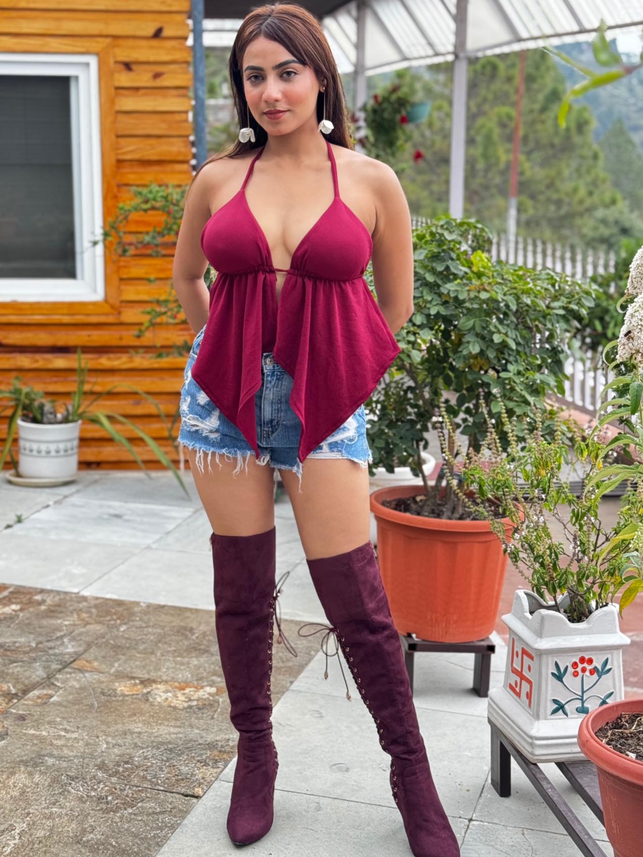 TANDUL Striking Maroon Bralet Top