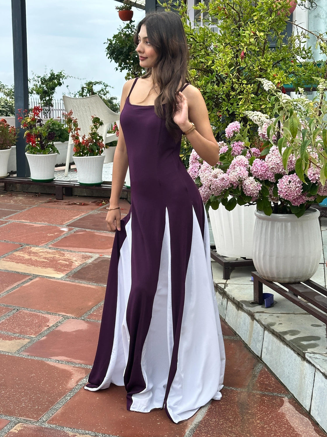 TANDUL Women Purple and White Long Flared Dress