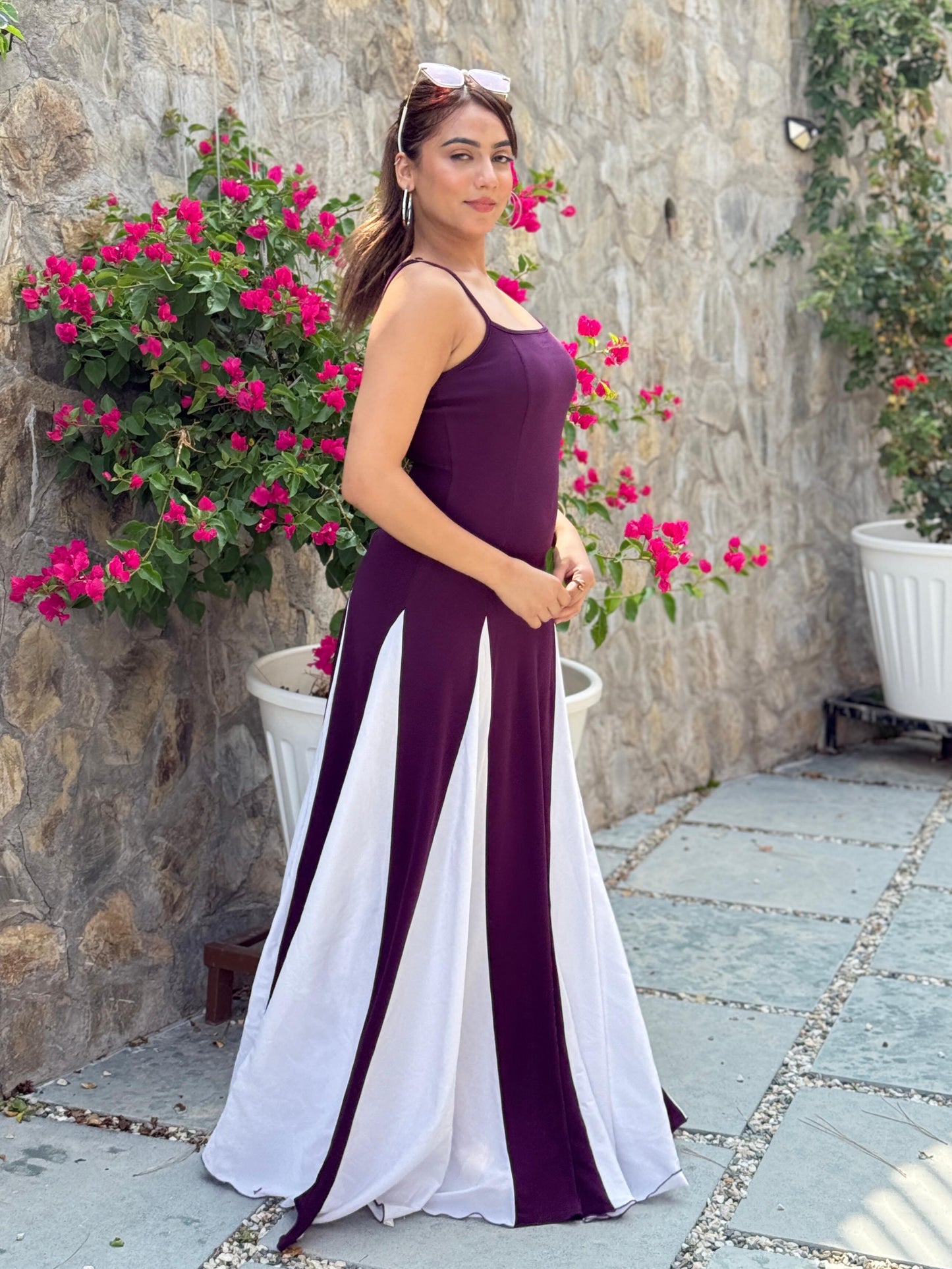 TANDUL Women Purple and White Long Flared Dress