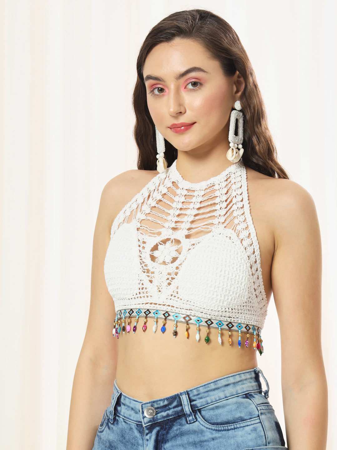 TANDUL  Casual Sleeveless Solid Women White Top
