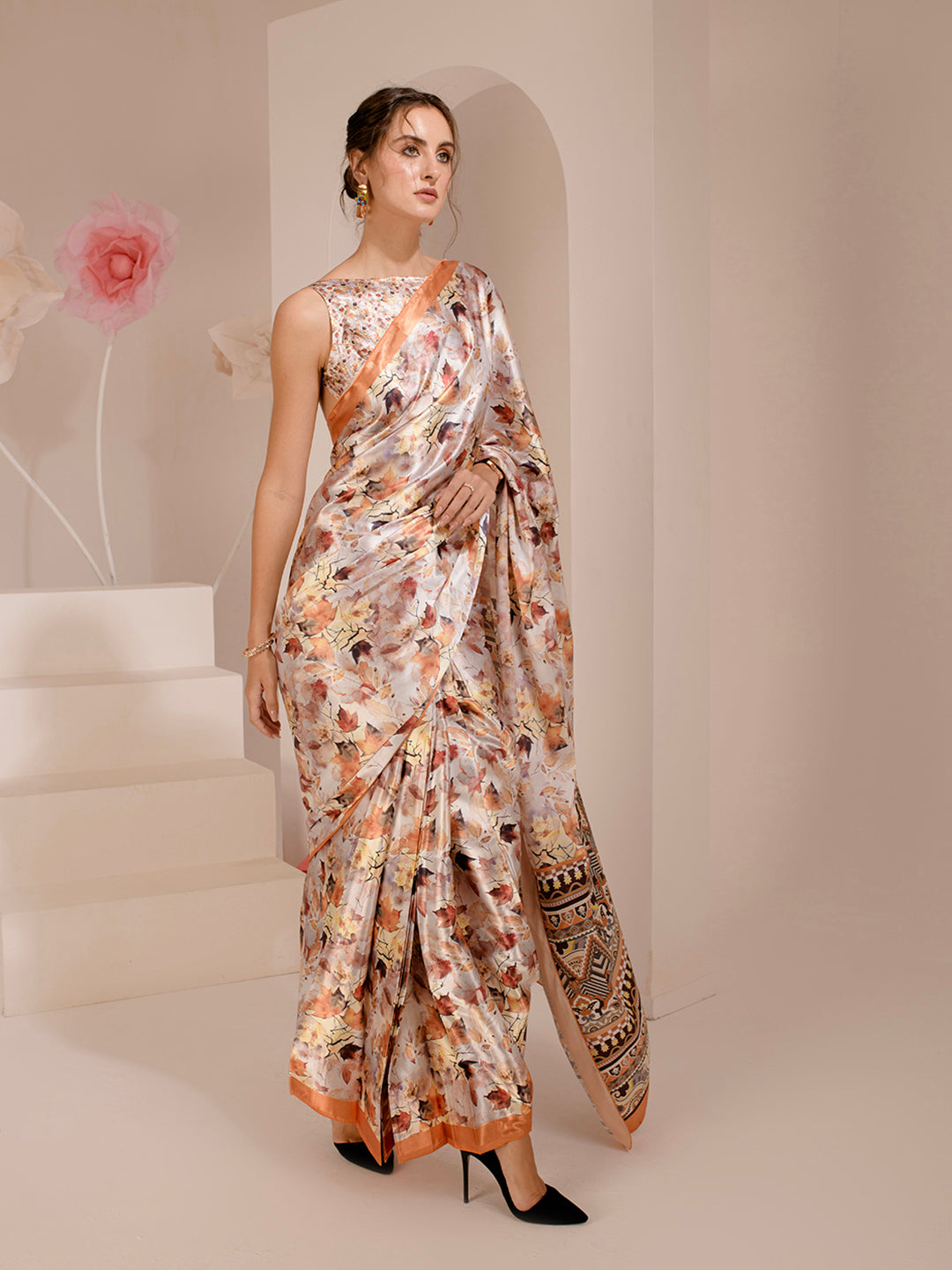 ELTIRE Exquisite Printed Bollywood Style Satin Saree