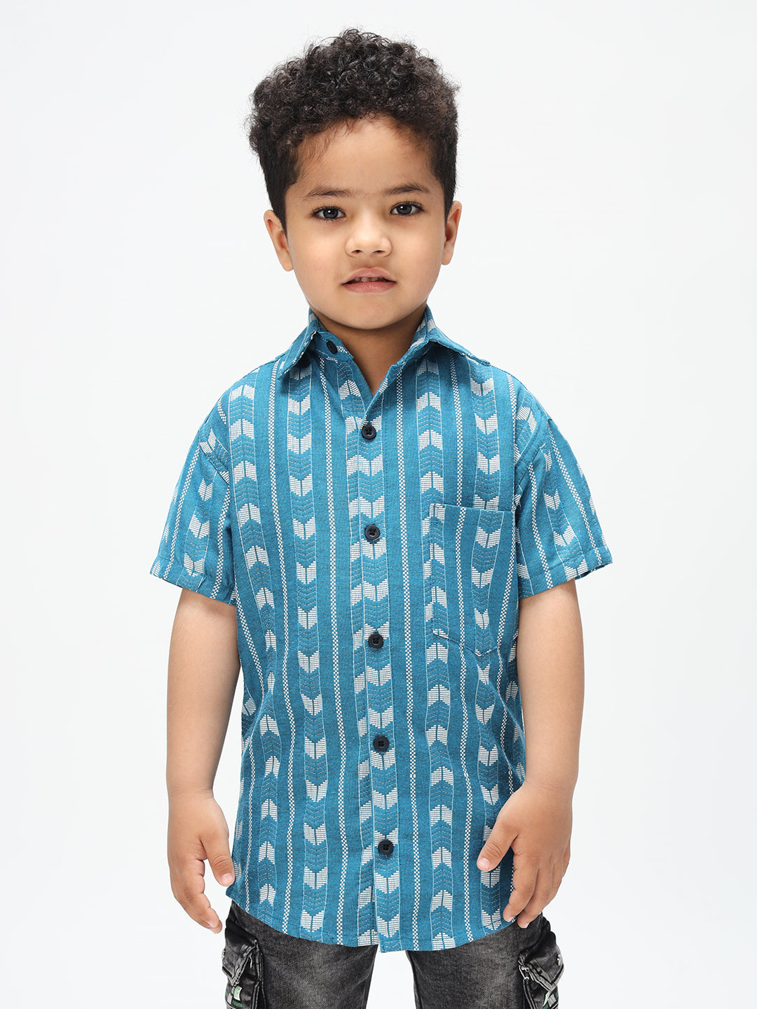 Boys Stylish Skyblue Printed Casual Shirt