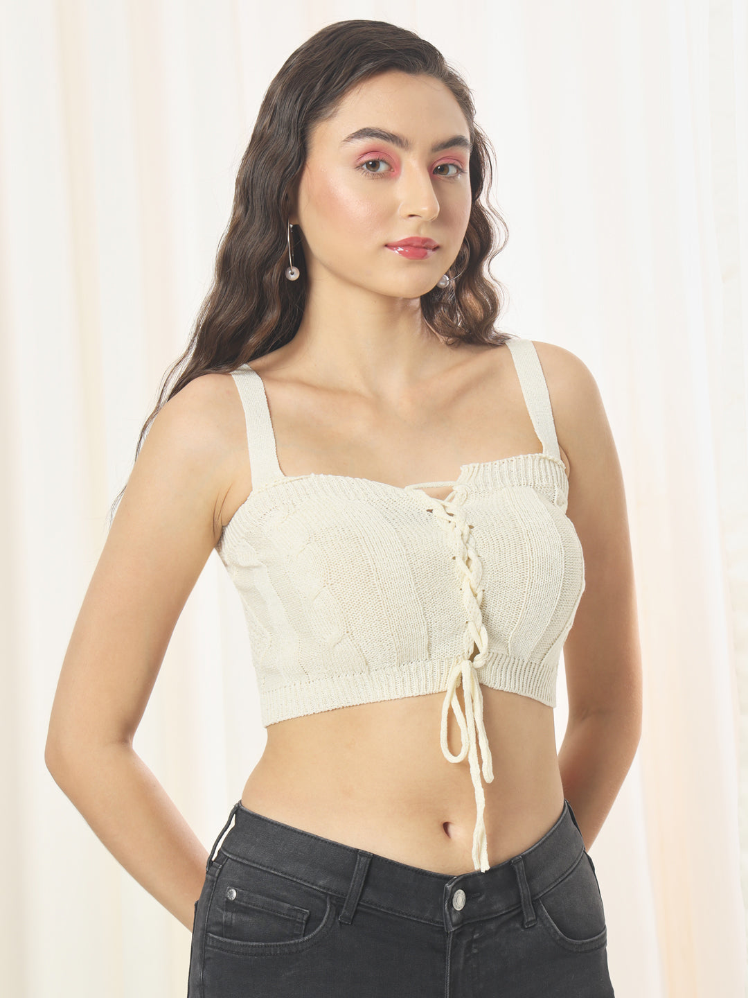 TANDUL  Casual Sleeveless Solid Women White Top