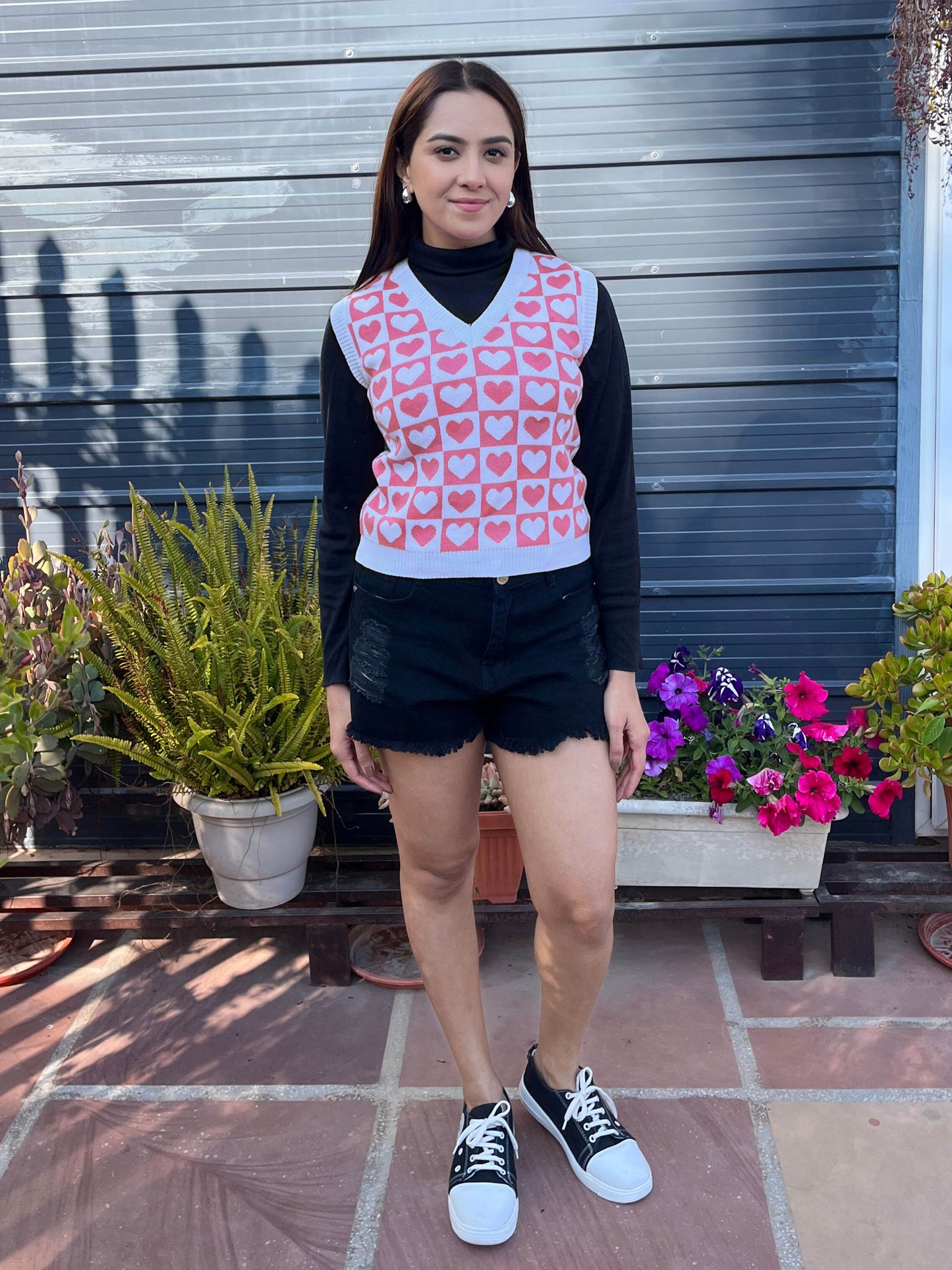 TANDUL Women Charming Pink and White Heart Sweater