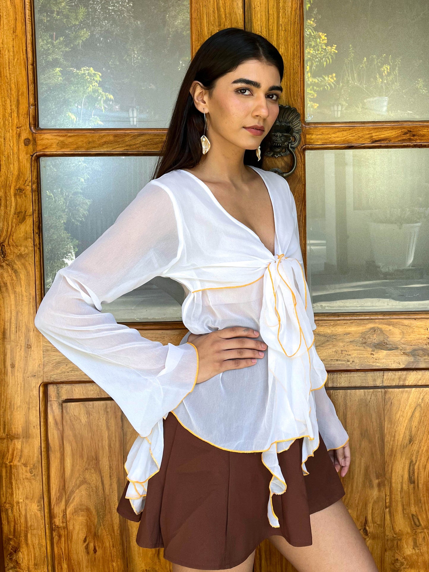 TANDUL Elegant White Frill Top