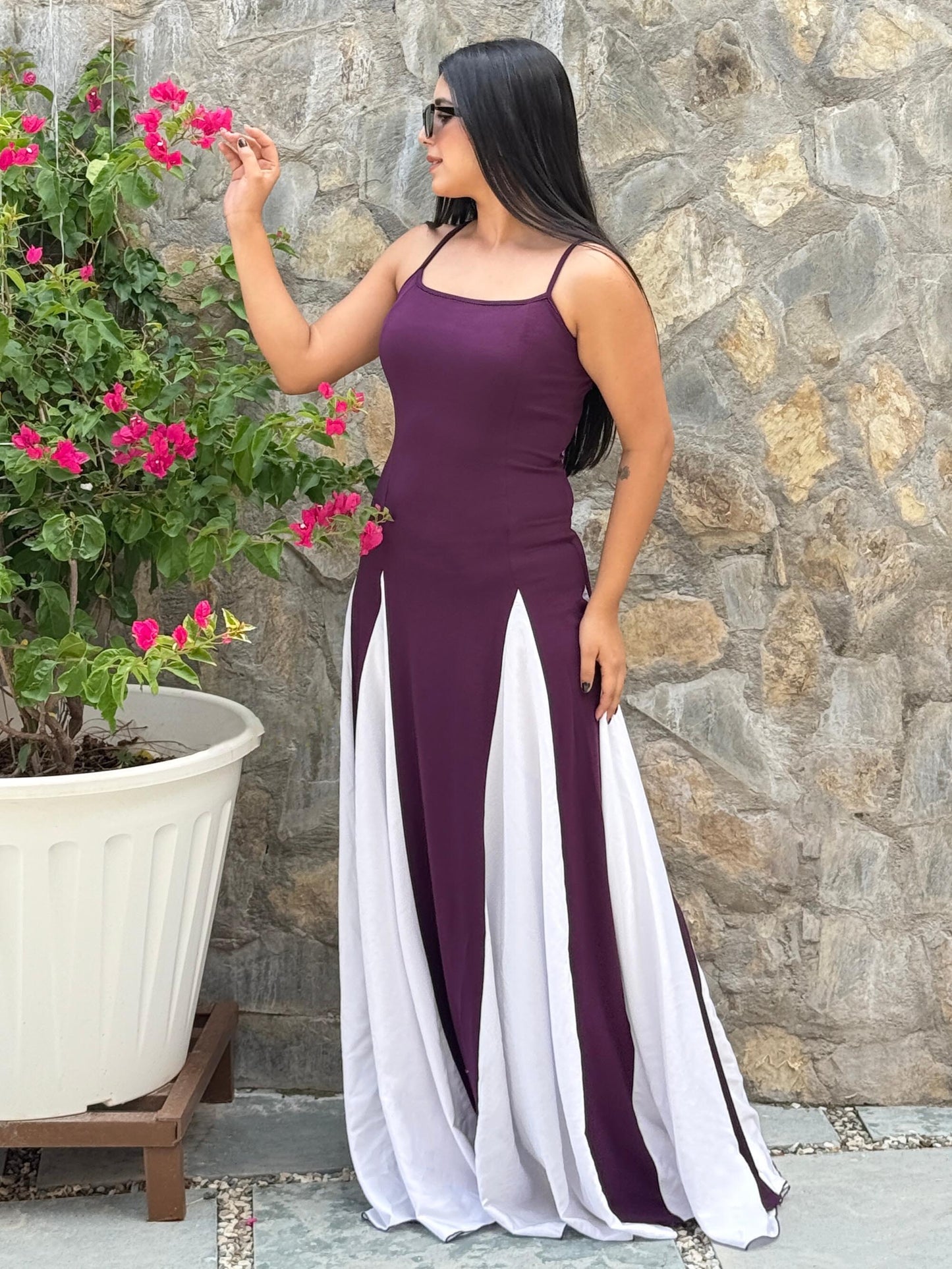 TANDUL Women Purple and White Long Flared Dress
