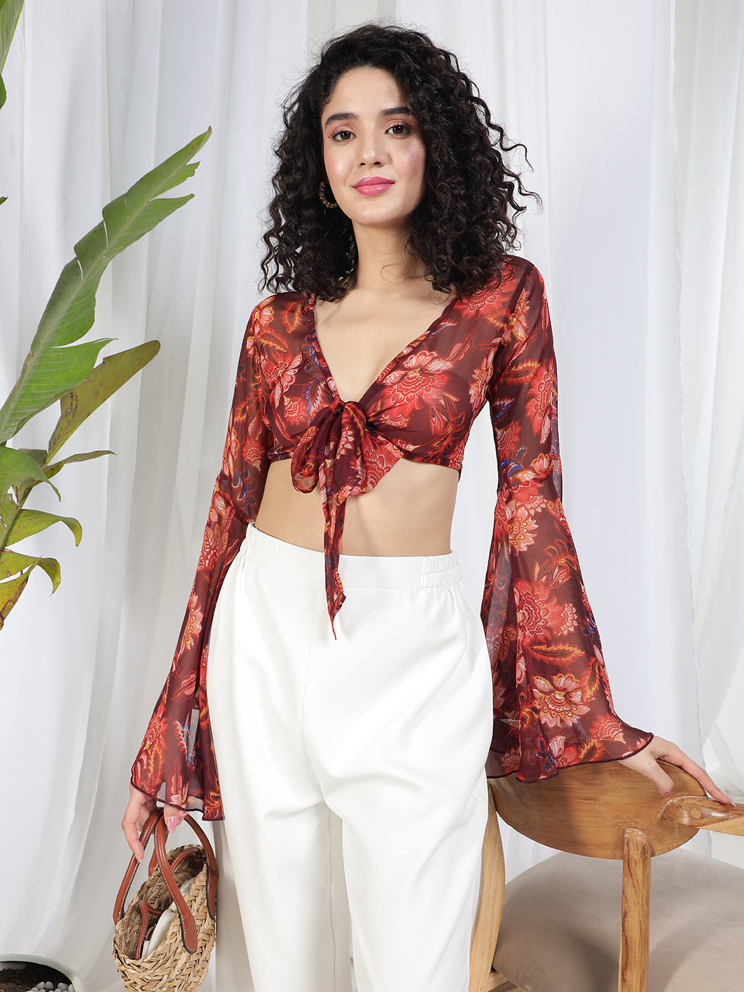 TANDUL Women Fit and Flare Brown Top