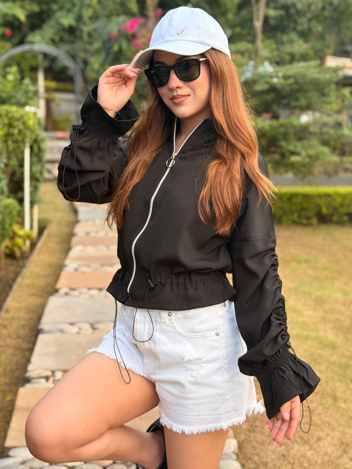 TANDUL Women High-Neck Zip-Up Jacket with Adjustable Drawstring