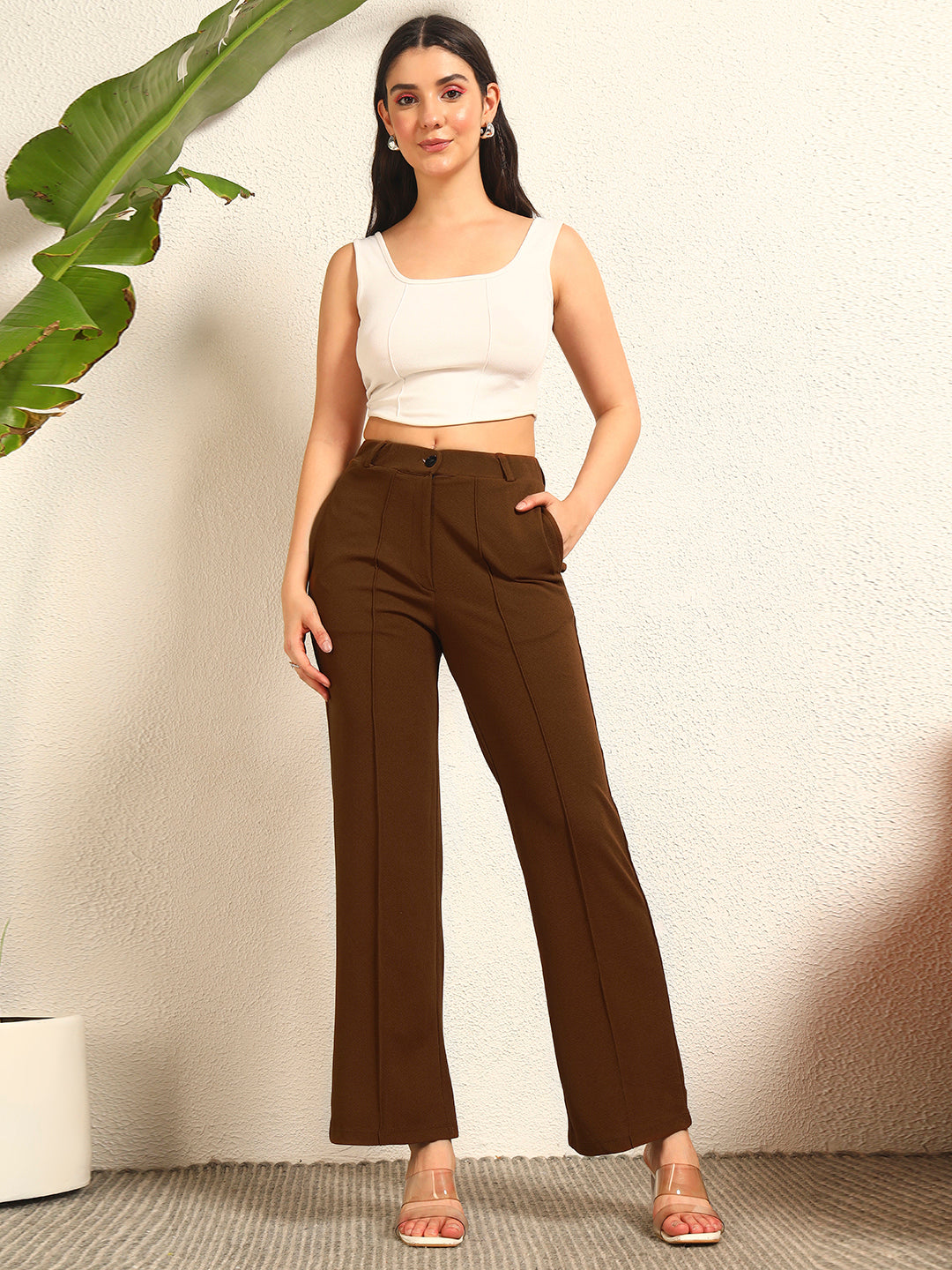 TANDUL Women Solid Brown Trouser