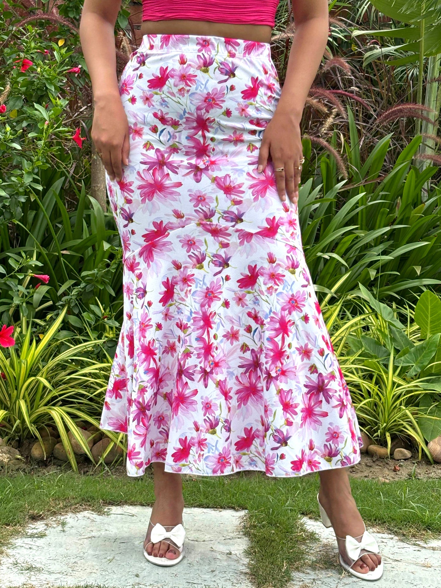 TANDUL Women Stunning Pink Floral Printed Skirt