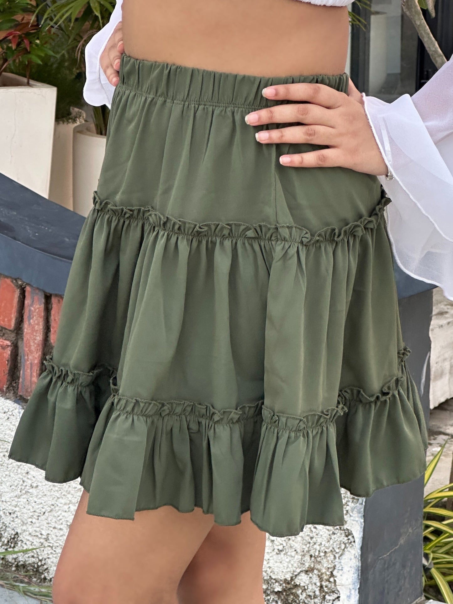 TANDUL Women Stunning Green Ruffled Skirt