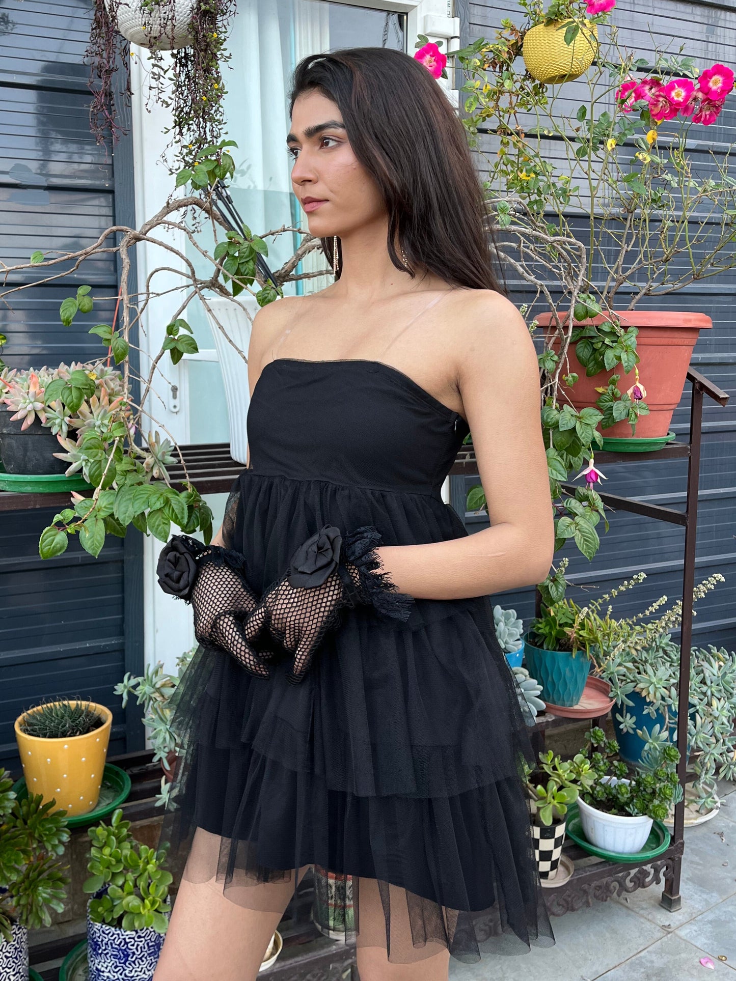 TANDUL Women Stunning Black Net Dress