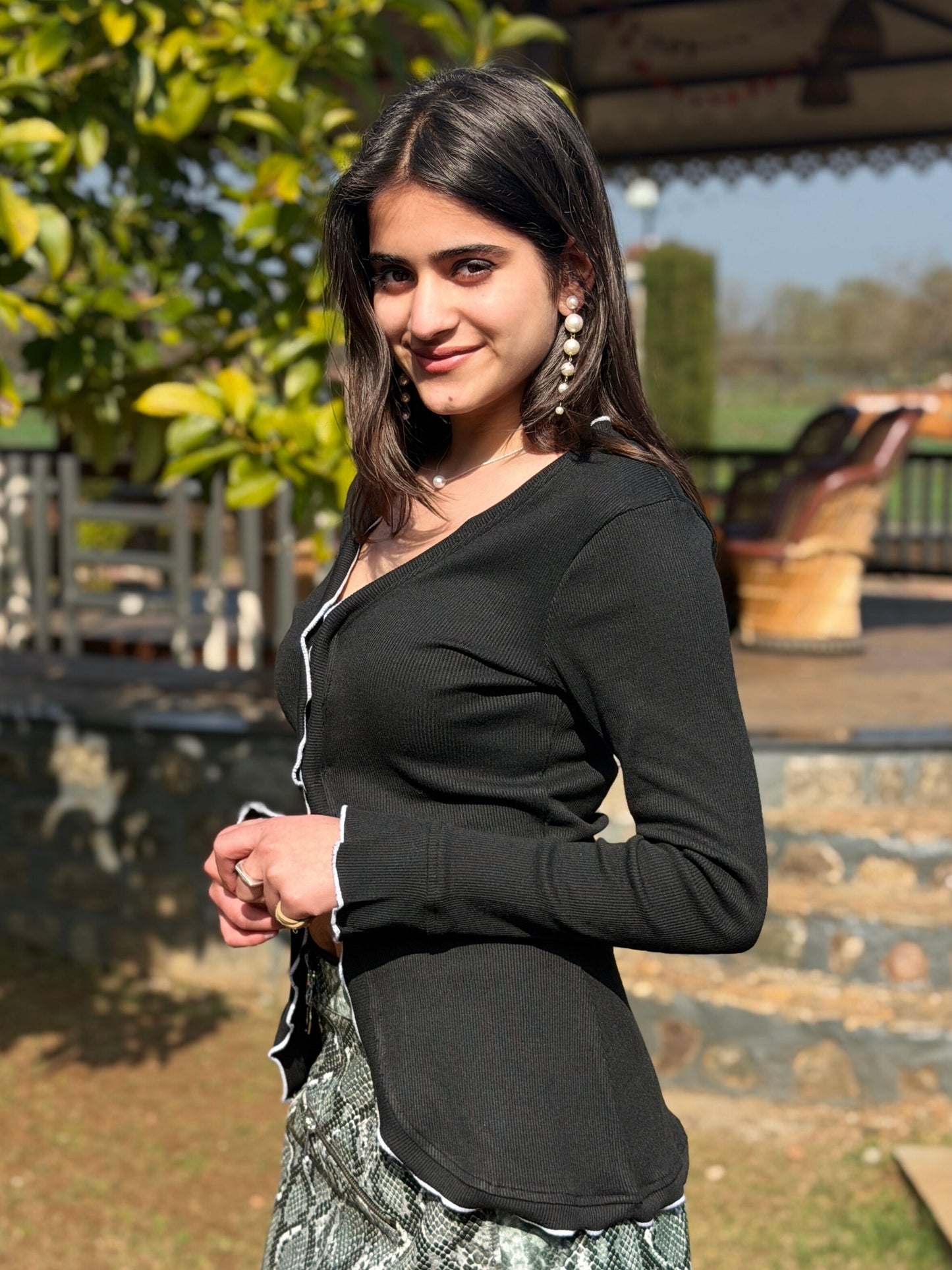 TANDUL Women Black Rib Full Sleeve Top