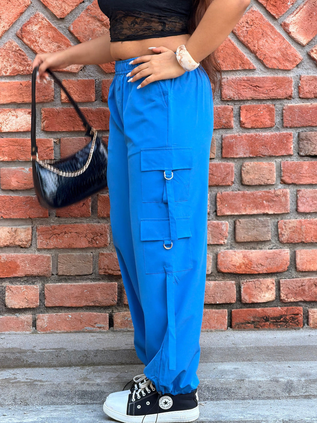 TANDUL Women Cobalt Blue Utility Parachute Cargo Trouser