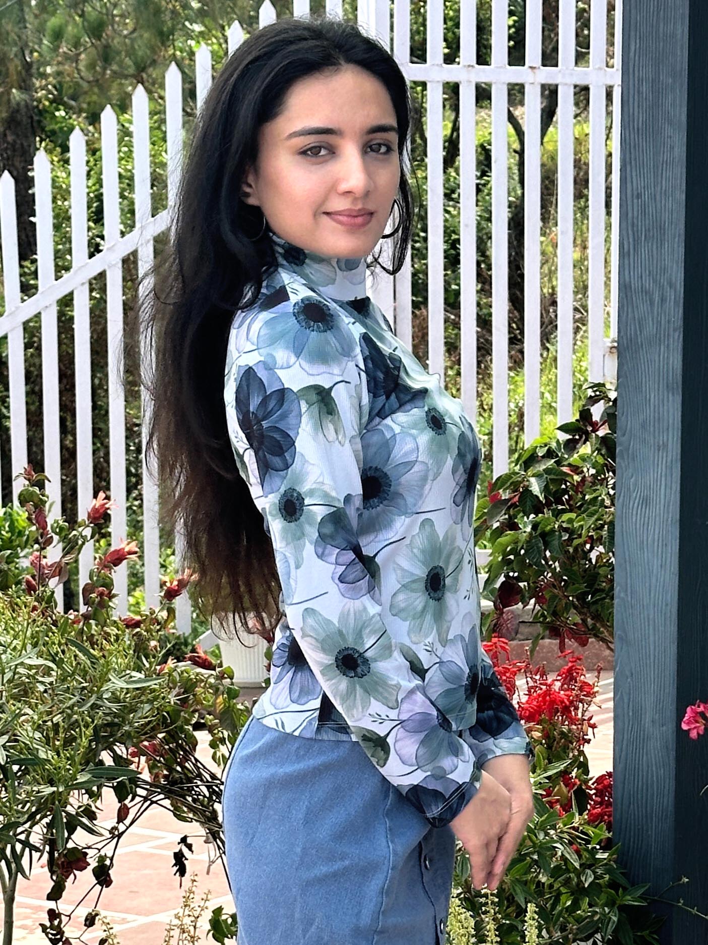 TANDUL  Women Floral Print High Neck White Sweater