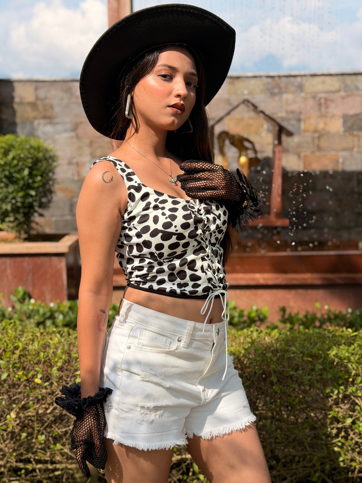 TANDUL Women Black and White Corset Top