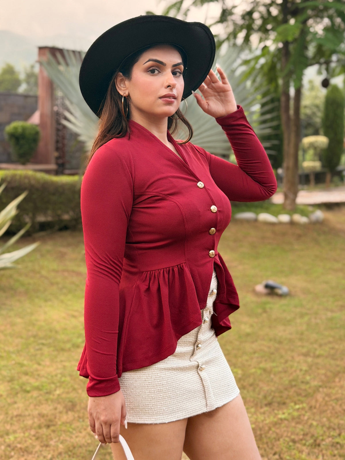 TANDUL Women Chic Maroon Tailored Full Sleeve Top