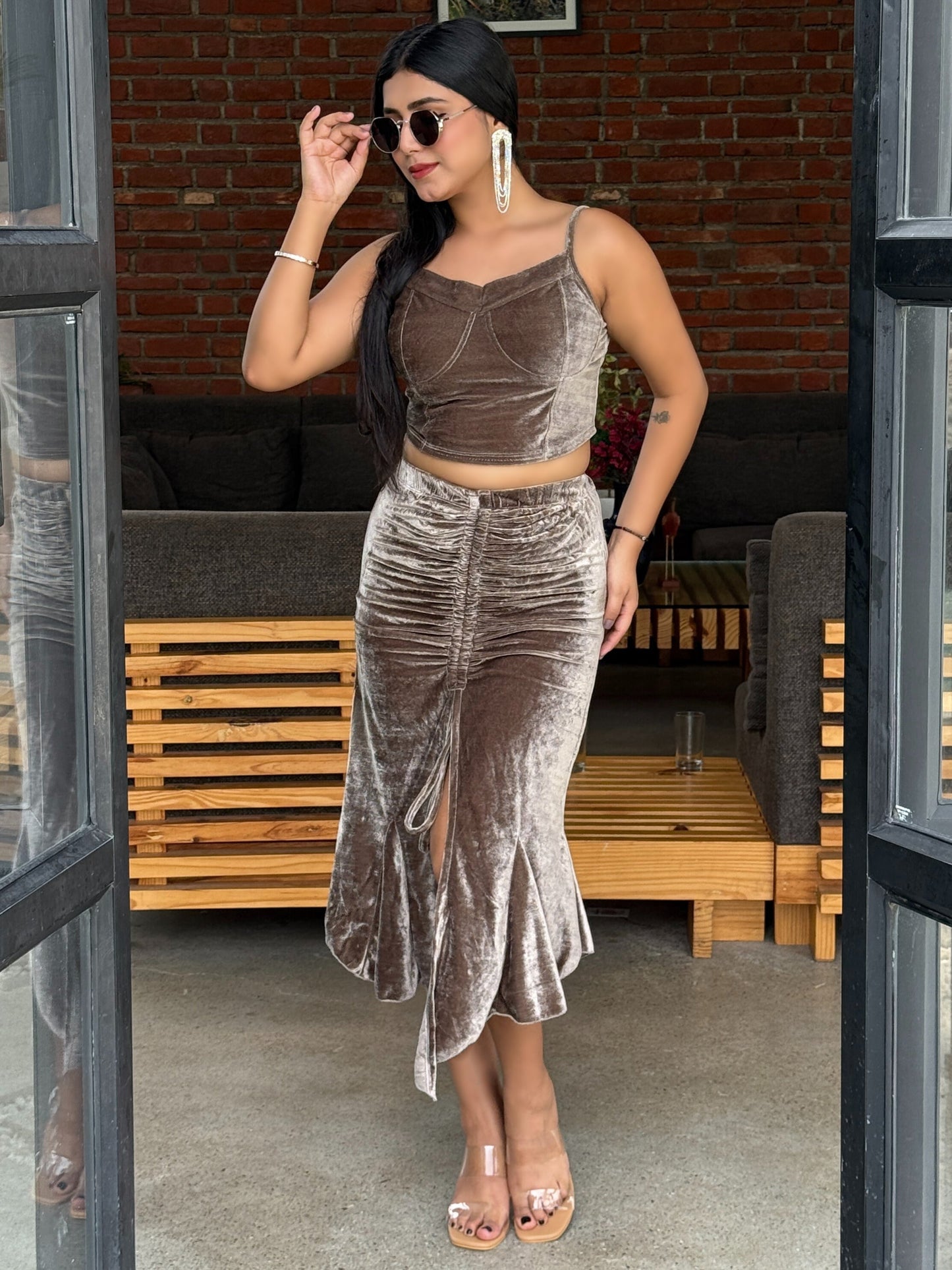 TANDUL Women Exquisite Grey Velvet Co-ord Set