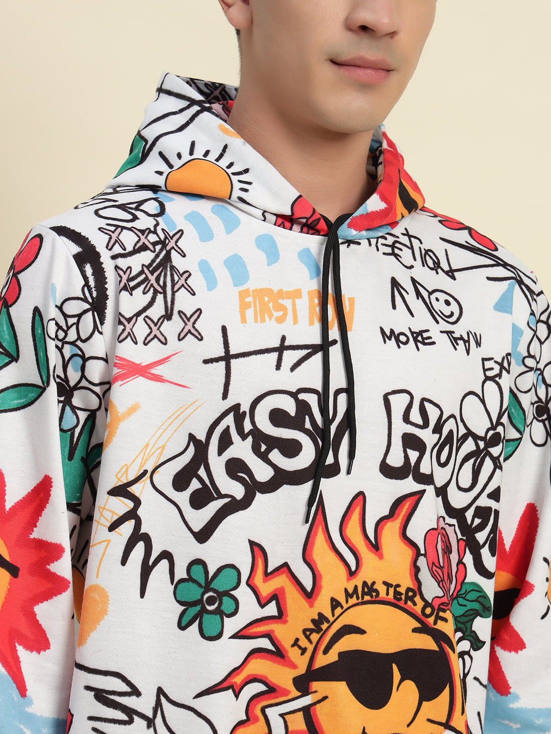 TANDUL Stylish Printed White Men's Hoodie