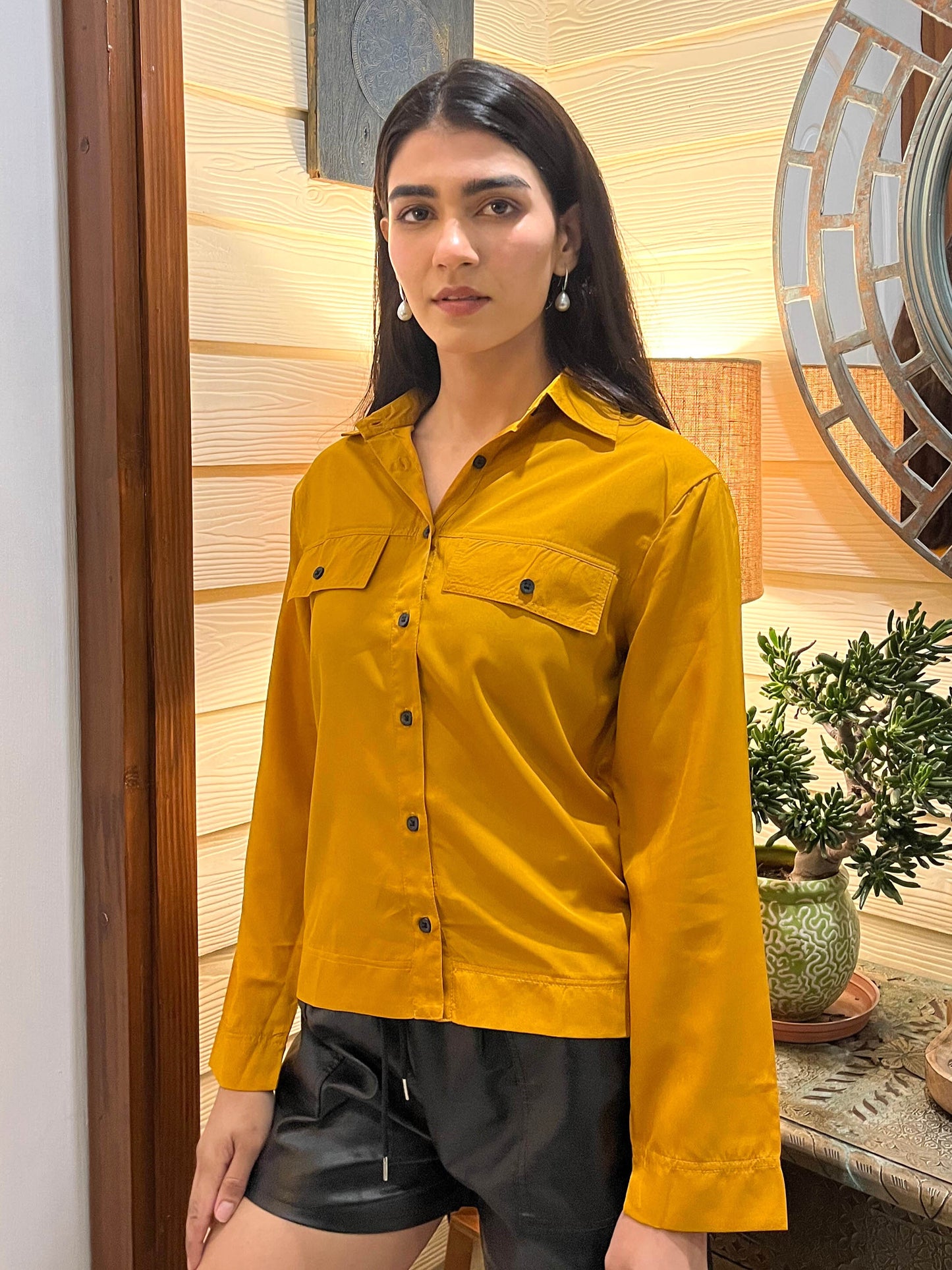 TANDUL Full Sleeve Solid Yellow Women Shirt