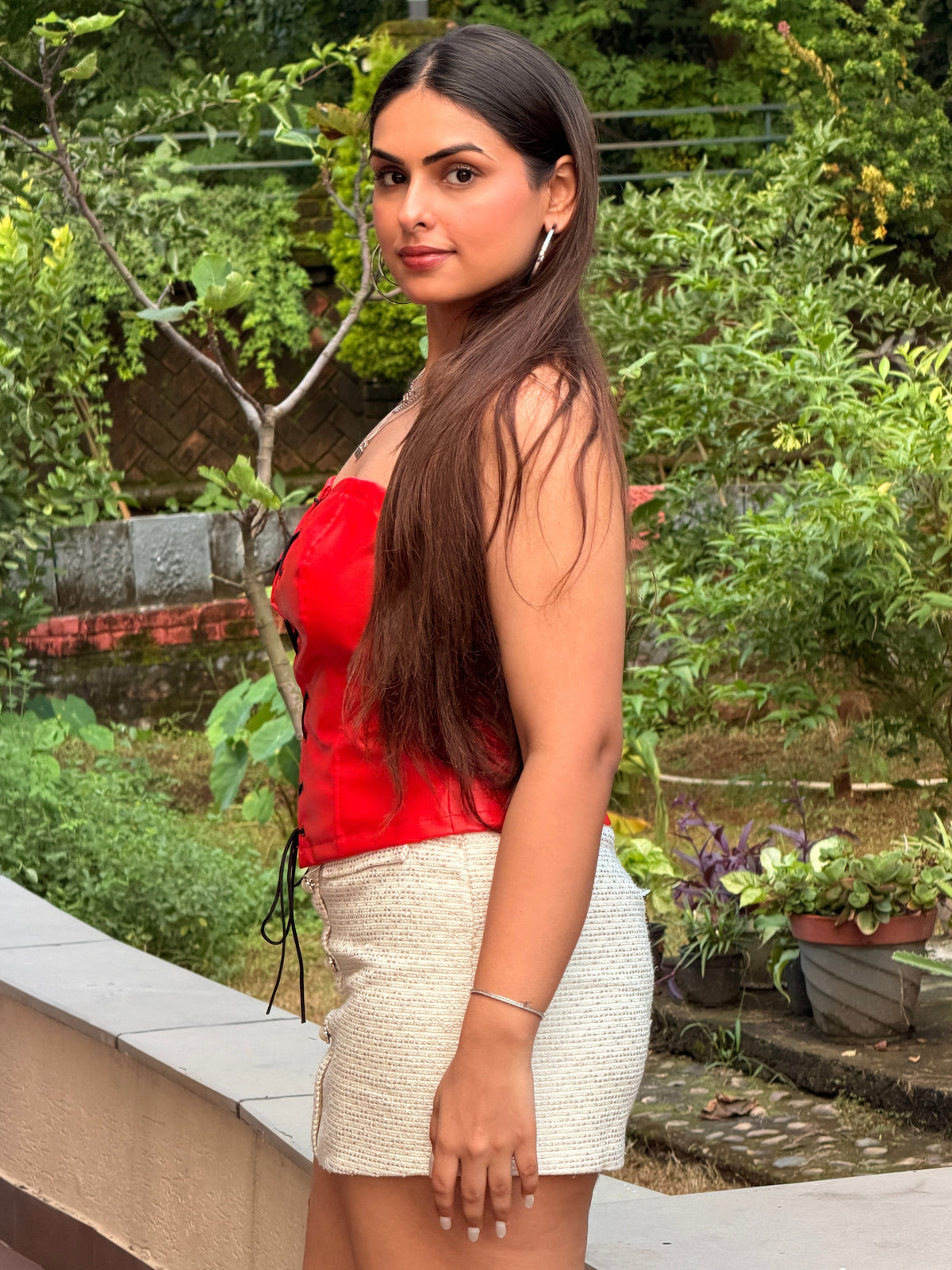 TANDUL Women Red Faux Leather Strapless Tube Top