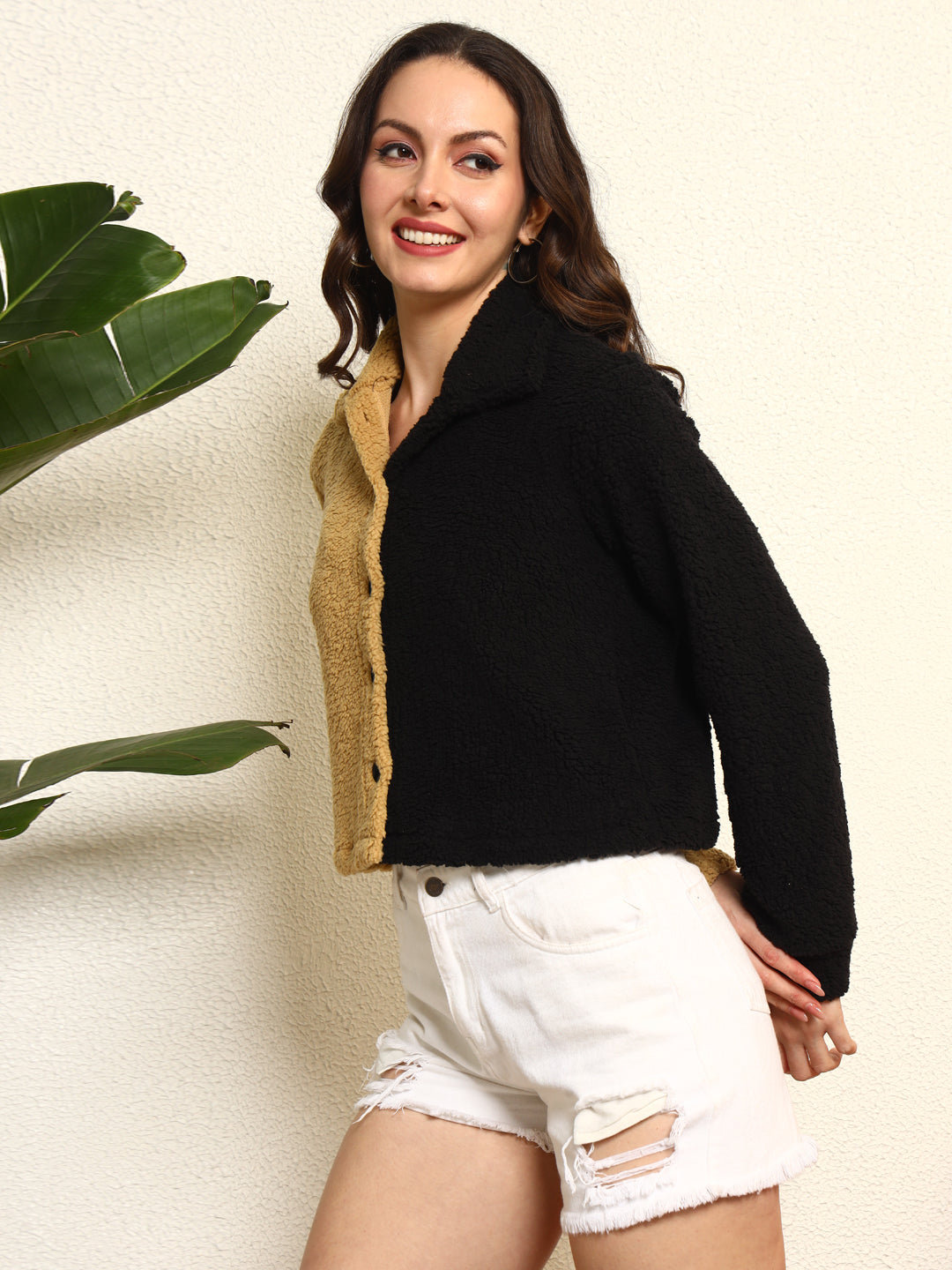 TANDUL Women Black and Brown Fur Jacket