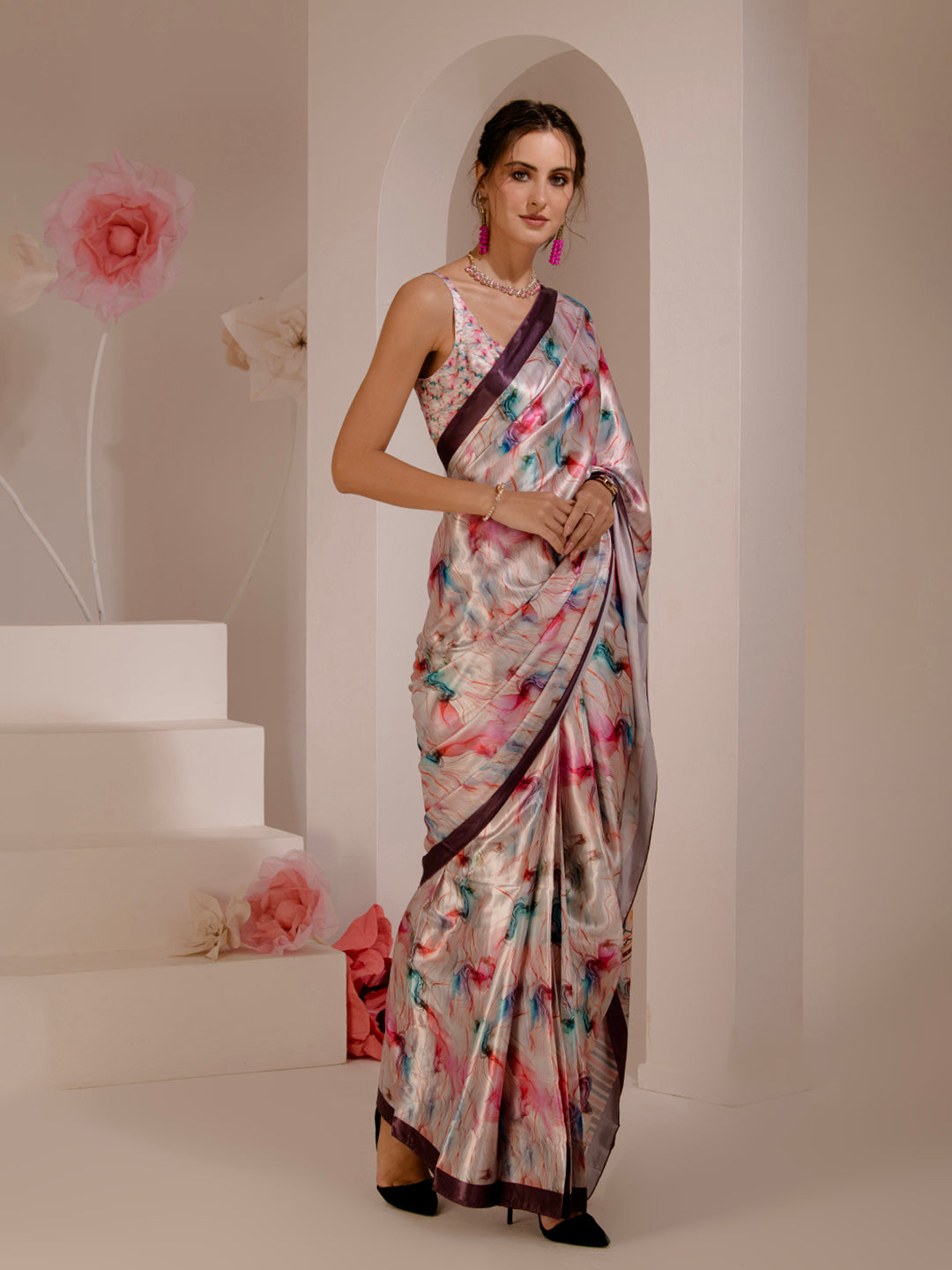 ELTIRE Exquisite Printed Bollywood Style Satin Saree