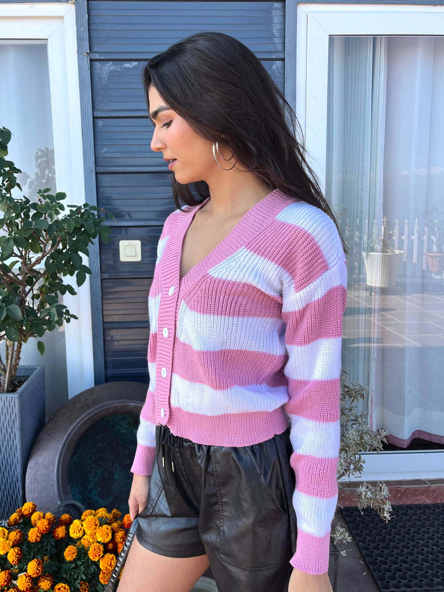 TANDUL Women Charming Pink and White Striped Sweater