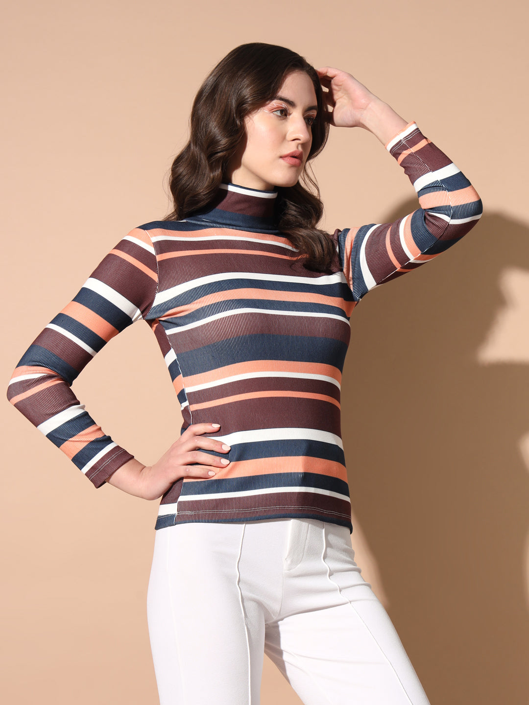TANDUL Women Printed High Neck Multicolor Sweater