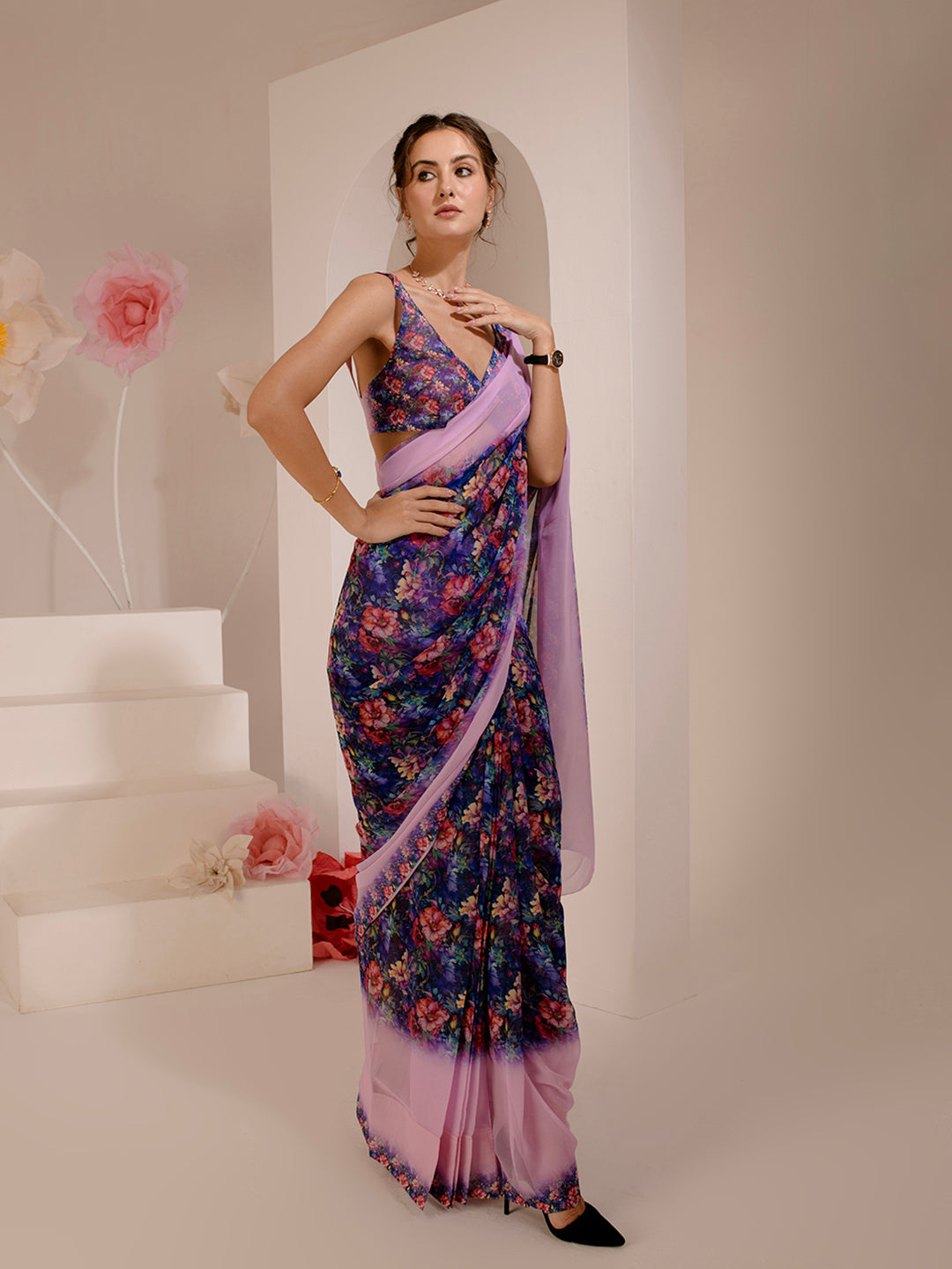 ELTIRE Exquisite Printed Bollywood Style Georgette Saree